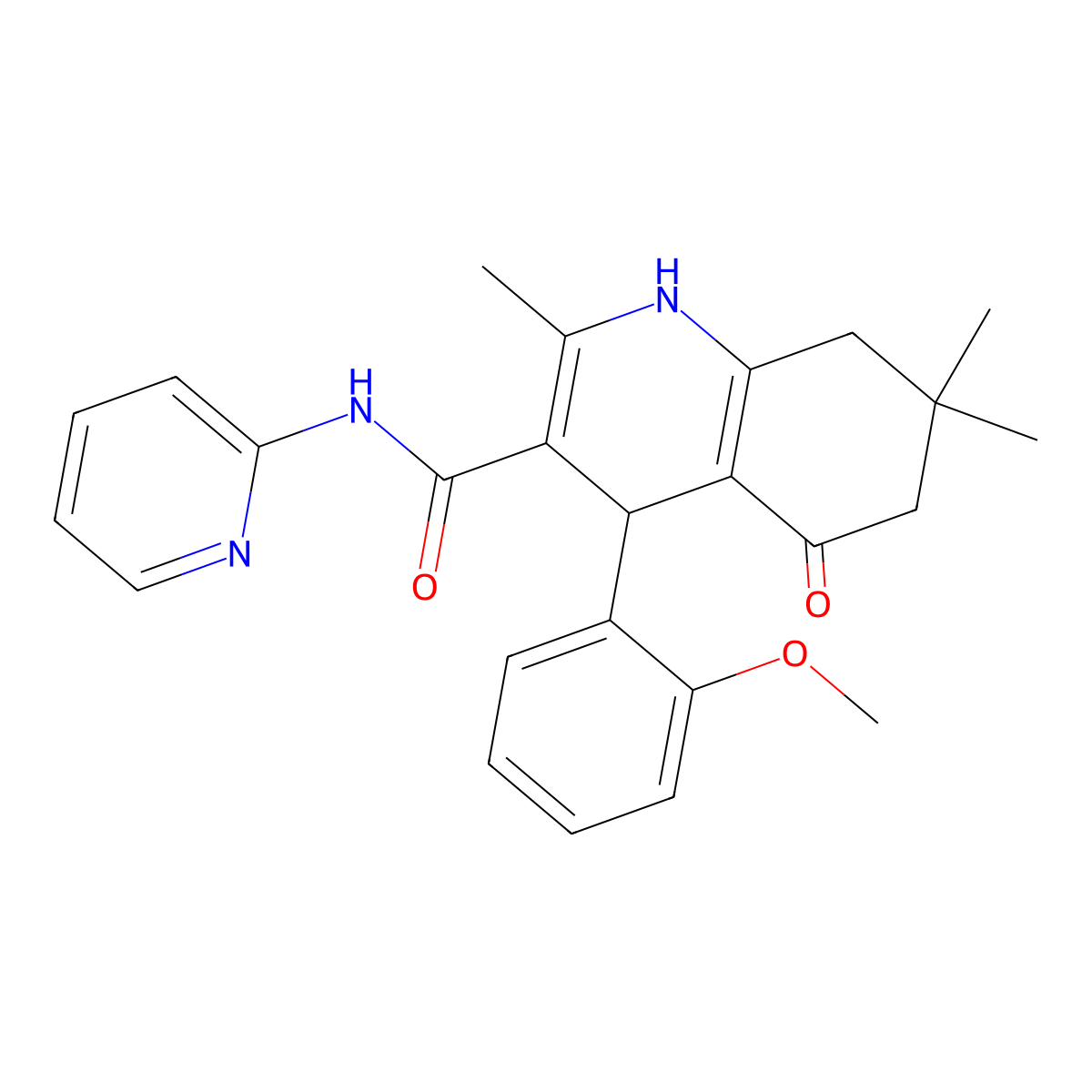 4-(2-methoxyphenyl)-2,7,7-trimethyl-5-oxo-N-pyridin-2-yl-1,4,6,8-tetrahydroquinoline-3-carboxamide molecular structure, CAS 354793-96-7