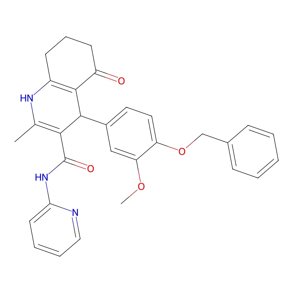 4-(3-methoxy-4-phenylmethoxyphenyl)-2-methyl-5-oxo-N-pyridin-2-yl-4,6,7,8-tetrahydro-1H-quinoline-3-carboxamide molecular structure, CAS 354794-27-7