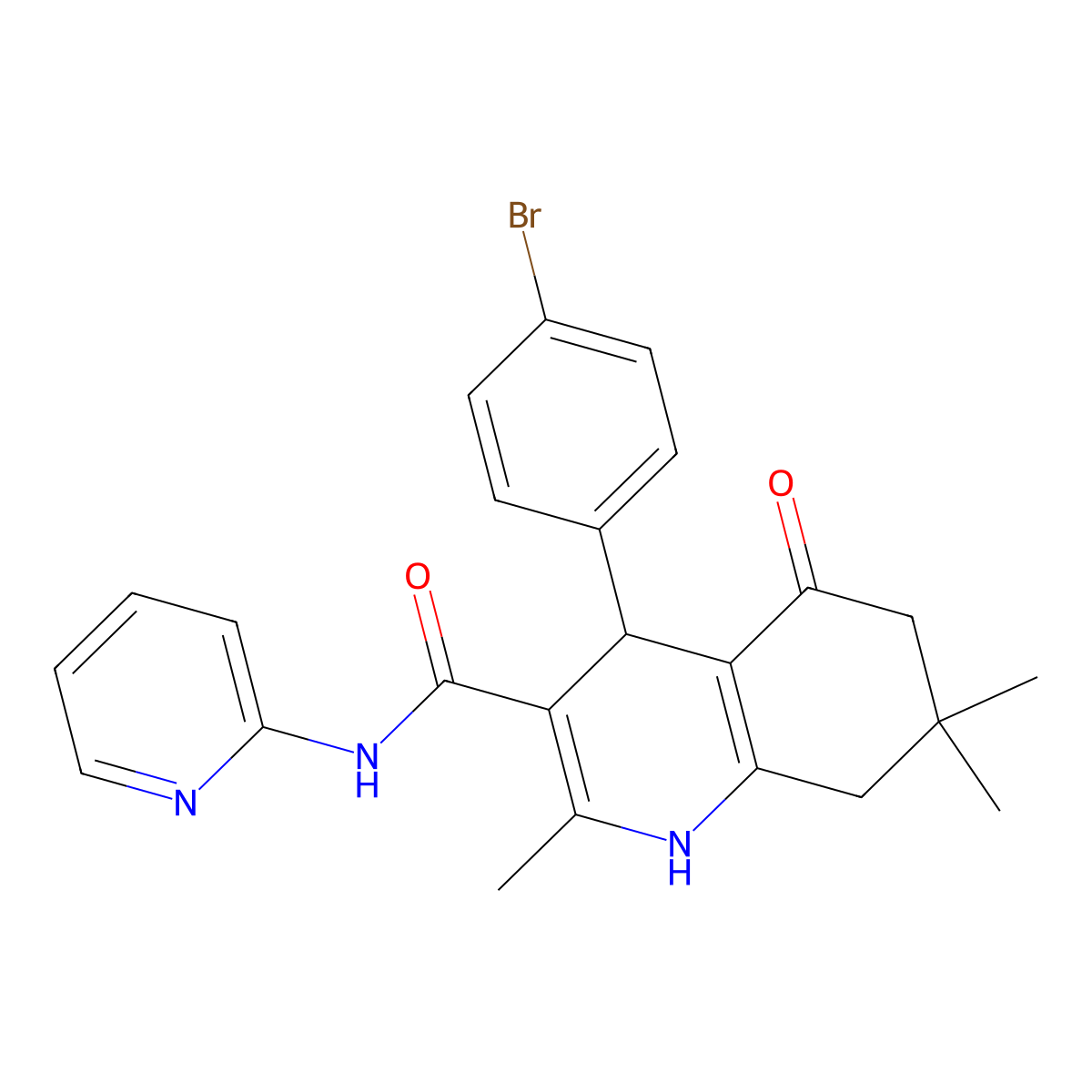 4-(4-bromophenyl)-2,7,7-trimethyl-5-oxo-N-pyridin-2-yl-1,4,6,8-tetrahydroquinoline-3-carboxamide molecular structure, CAS 354794-31-3