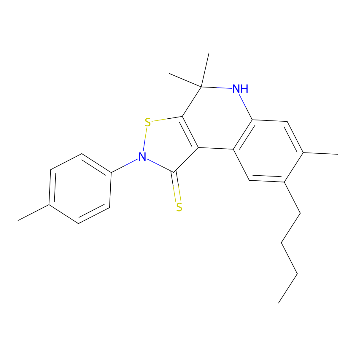 8-butyl-4,4,7-trimethyl-2-(4-methylphenyl)-4,5-dihydroisothiazolo[5,4-c]quinoline-1(2H)-thione molecular structure, CAS 354794-54-0