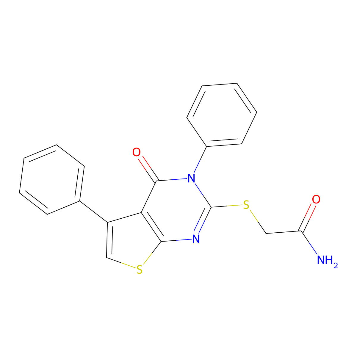 2-((4-Oxo-3,5-diphenyl-3,4-dihydrothieno[2,3-d]pyrimidin-2-yl)thio)acetamide molecular structure, CAS 354795-44-1