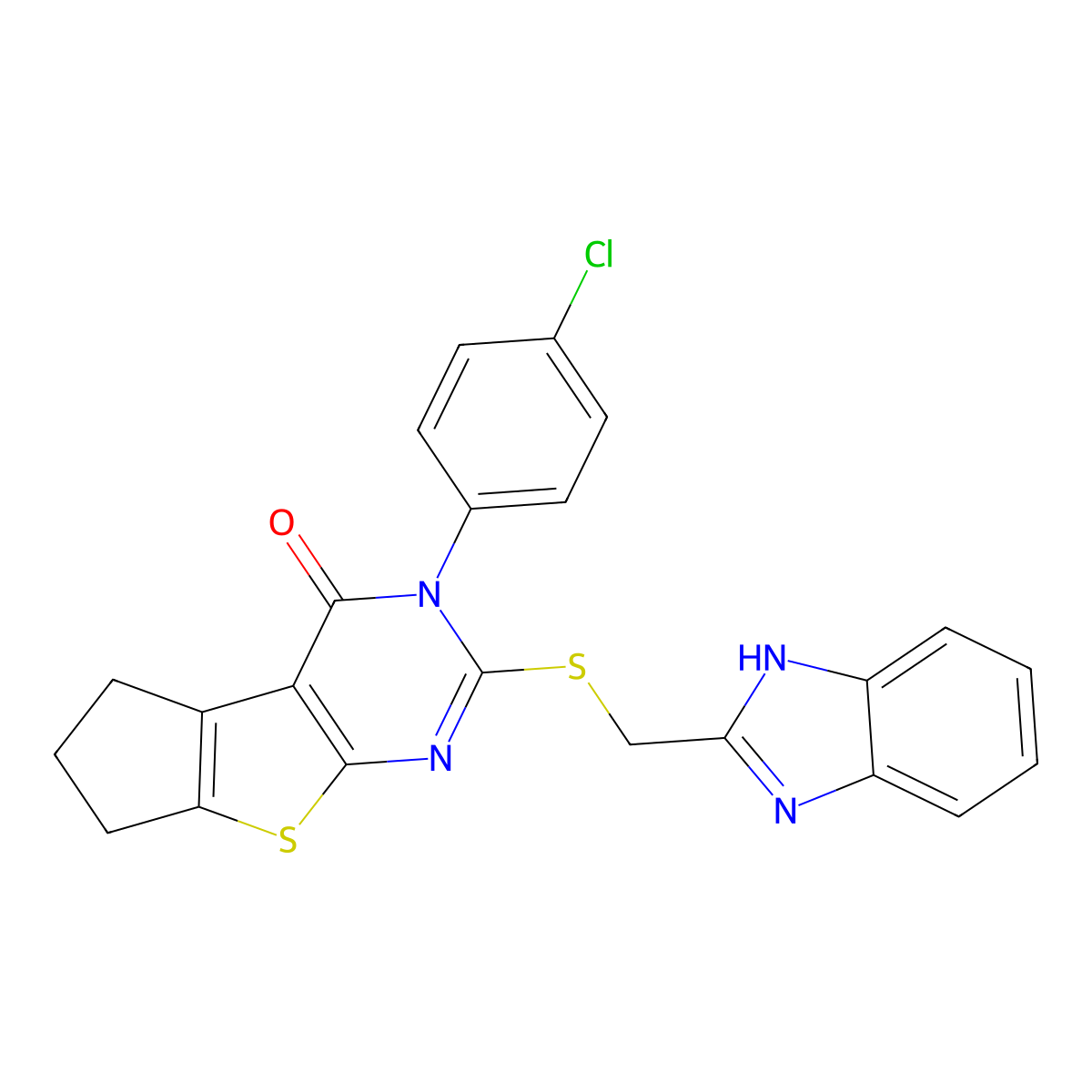 2-[(1H-Benzimidazol-2-ylmethyl)sulfanyl]-3-(4-chlorophenyl)-3,5,6,7-tetrahydro-4H-cyclopenta[4,5]thieno[2,3-D]pyrimidin-4-one molecular structure, CAS 354795-49-6