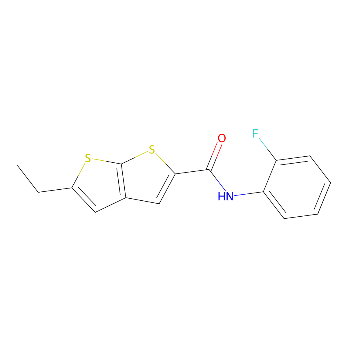 2-ethyl-N-(2-fluorophenyl)thieno[2,3-b]thiophene-5-carboxamide molecular structure, CAS 354795-64-5