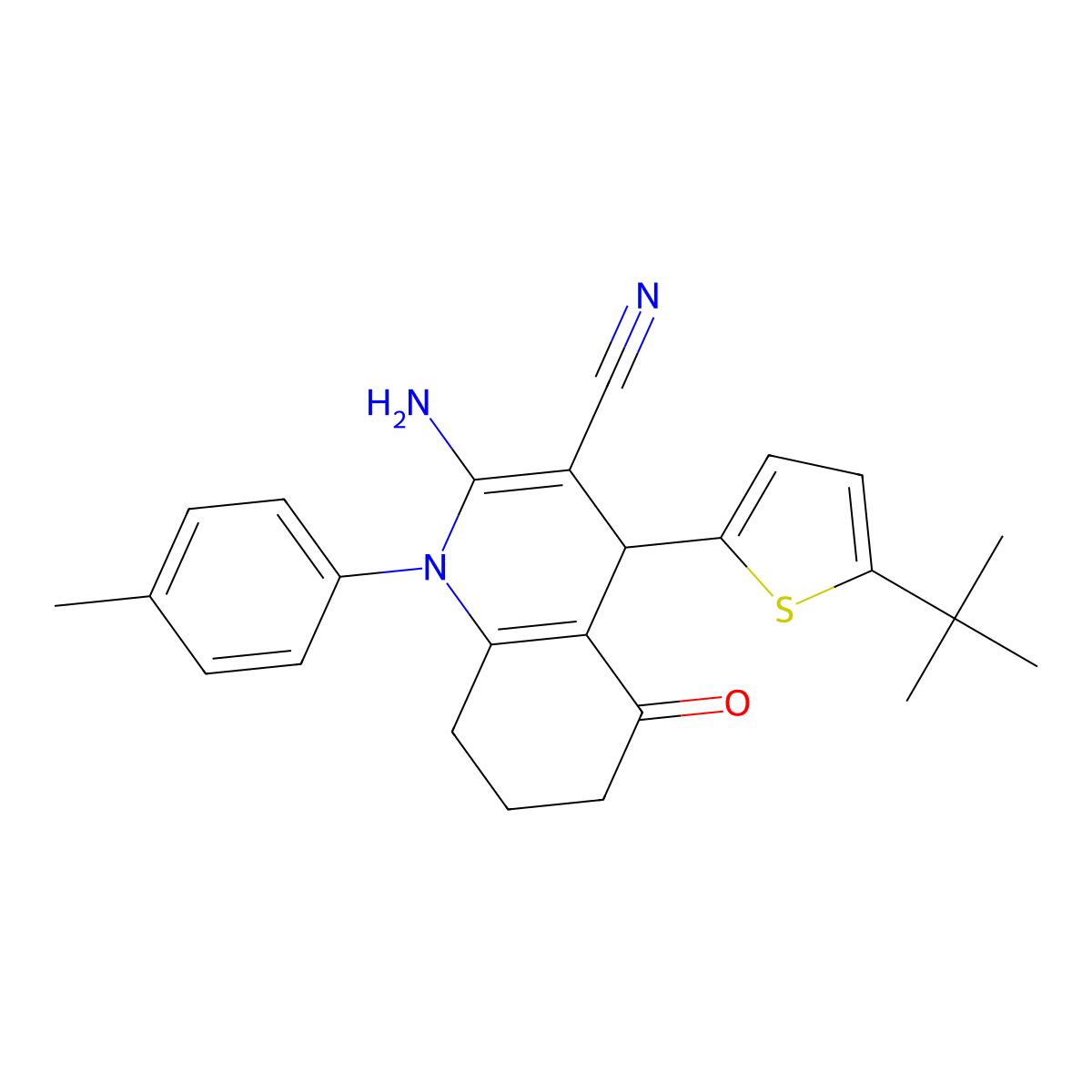 2-Amino-4-(5-tert-butyl-2-thienyl)-1-(4-methylphenyl)-5-oxo-1,4,5,6,7,8-hexahydro-3-quinolinecarbonitrile molecular structure, CAS 354796-77-3