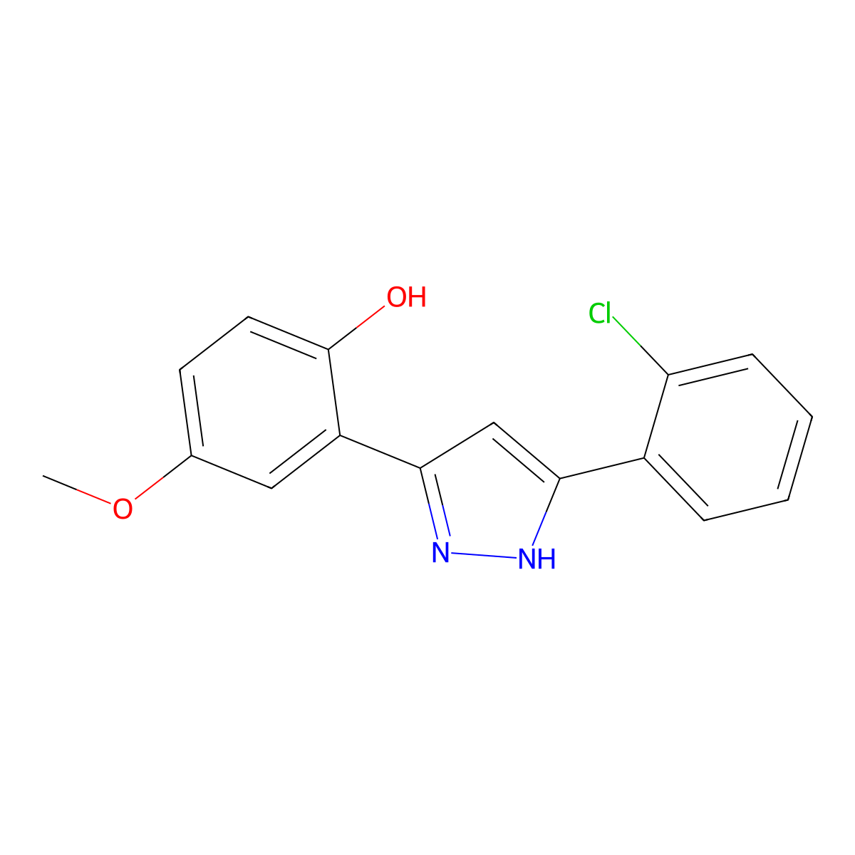 2-(5-(2-chlorophenyl)-1H-pyrazol-3-yl)-4-methoxyphenol molecular structure, CAS 354815-48-8