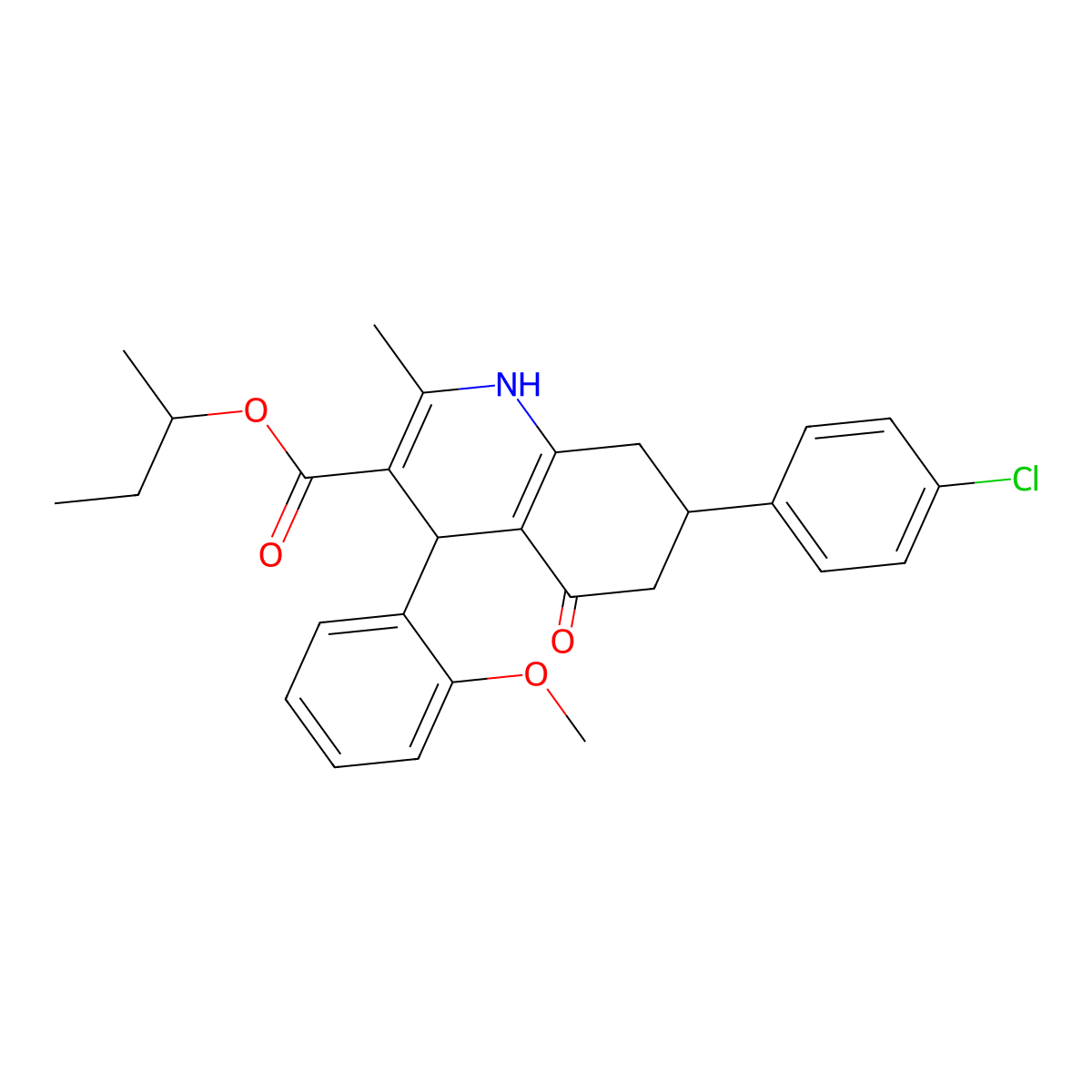 Butan-2-yl 7-(4-chlorophenyl)-4-(2-methoxyphenyl)-2-methyl-5-oxo-1,4,5,6,7,8-hexahydroquinoline-3-carboxylate molecular structure, CAS 354815-72-8