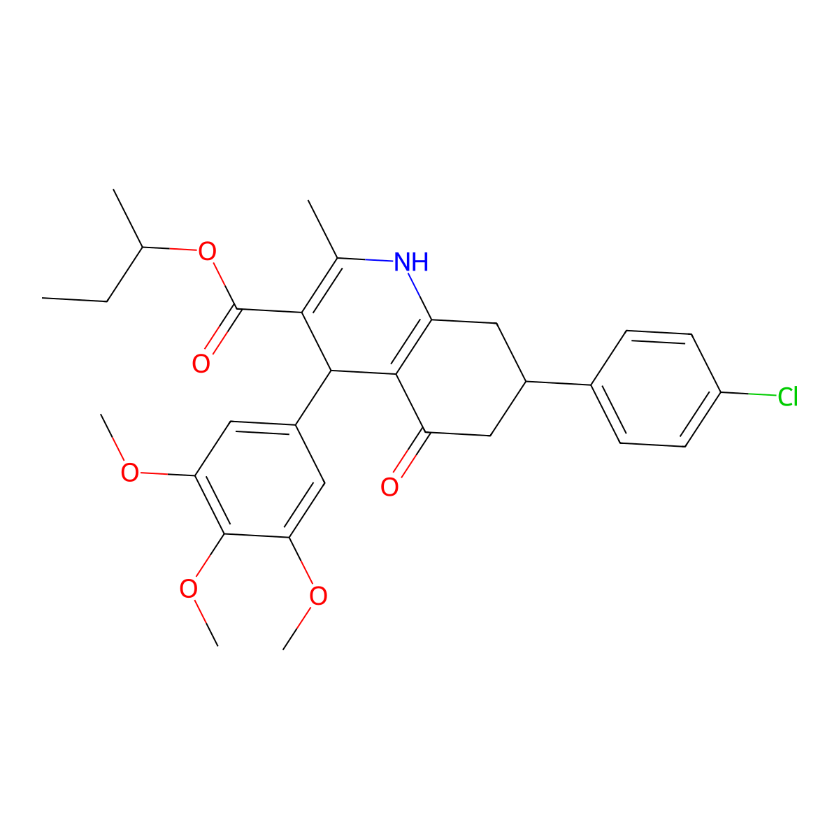 Butan-2-yl 7-(4-chlorophenyl)-2-methyl-5-oxo-4-(3,4,5-trimethoxyphenyl)-1,4,5,6,7,8-hexahydroquinoline-3-carboxylate molecular structure, CAS 354815-74-0