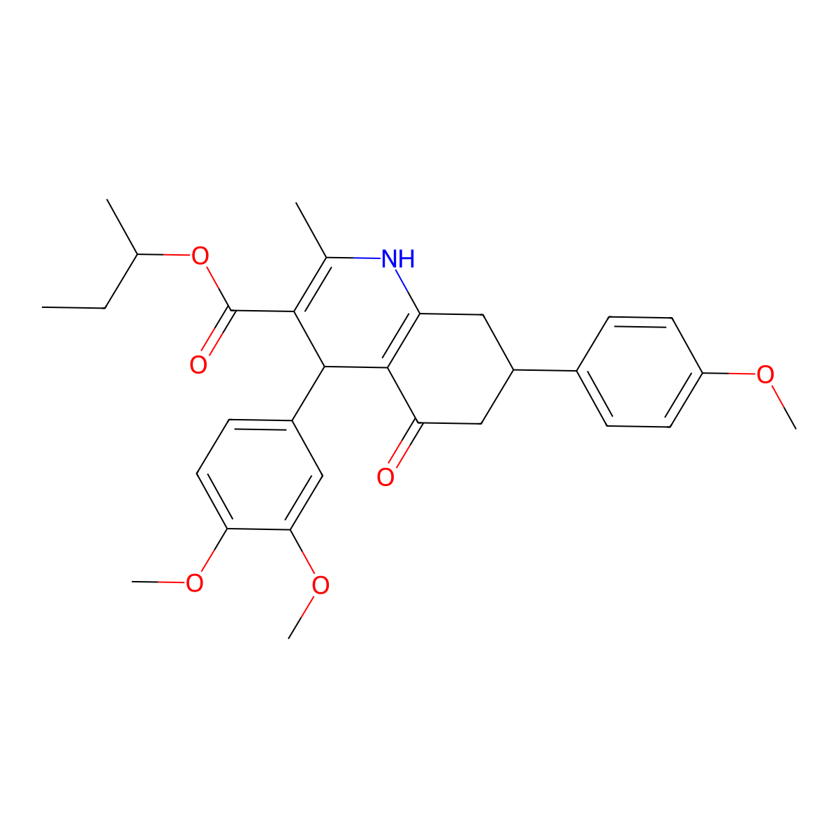 Butan-2-yl 4-(3,4-dimethoxyphenyl)-7-(4-methoxyphenyl)-2-methyl-5-oxo-1,4,5,6,7,8-hexahydroquinoline-3-carboxylate molecular structure, CAS 354815-78-4