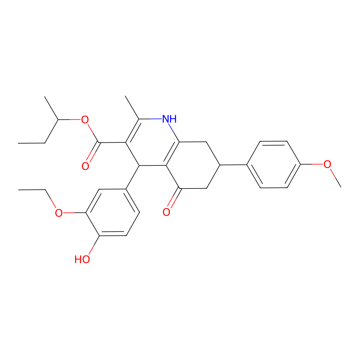 Butan-2-yl 4-(3-ethoxy-4-hydroxyphenyl)-7-(4-methoxyphenyl)-2-methyl-5-oxo-1,4,5,6,7,8-hexahydroquinoline-3-carboxylate molecular structure, CAS 354815-79-5