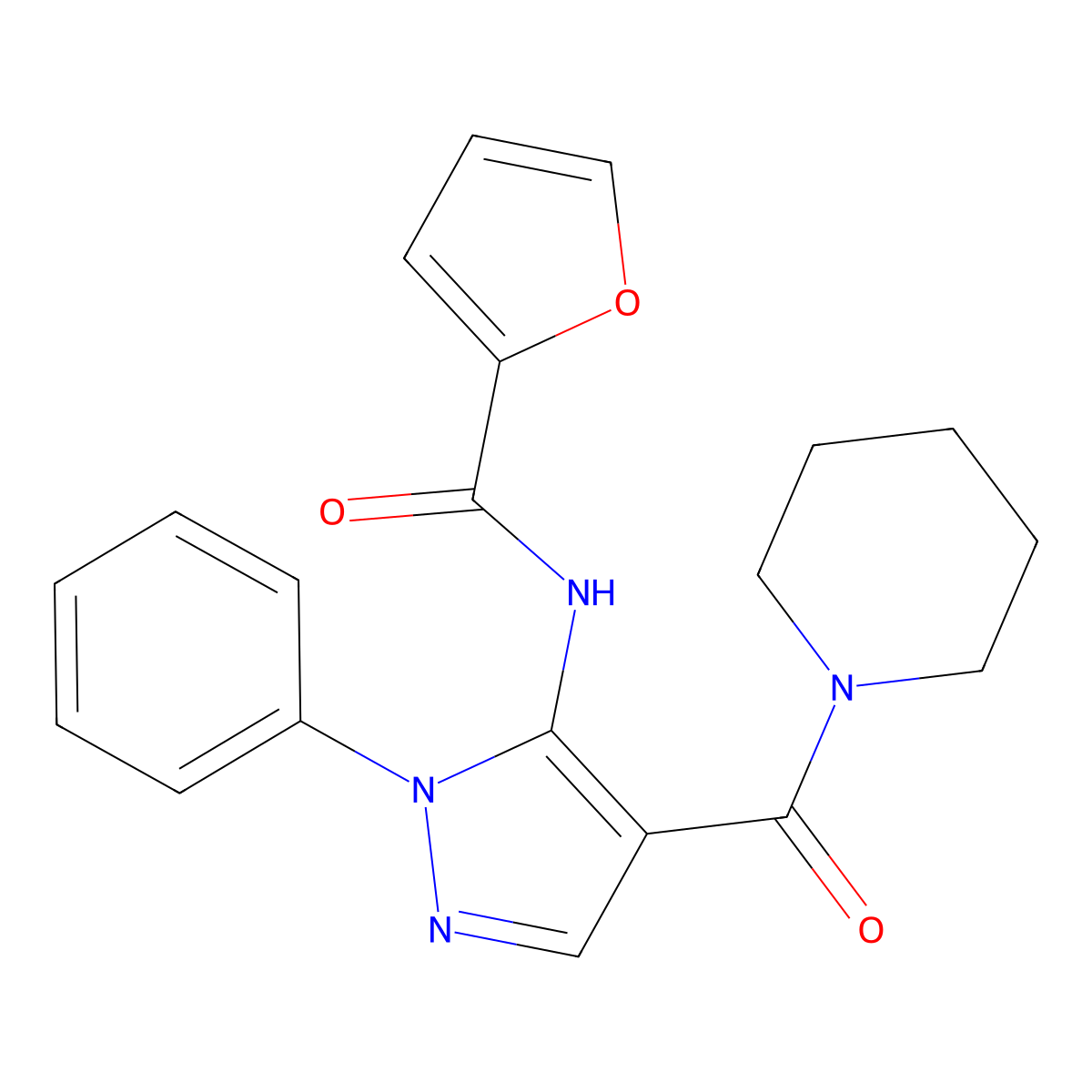N-[2-phenyl-4-(piperidine-1-carbonyl)pyrazol-3-yl]furan-2-carboxamide molecular structure, CAS 354818-30-7