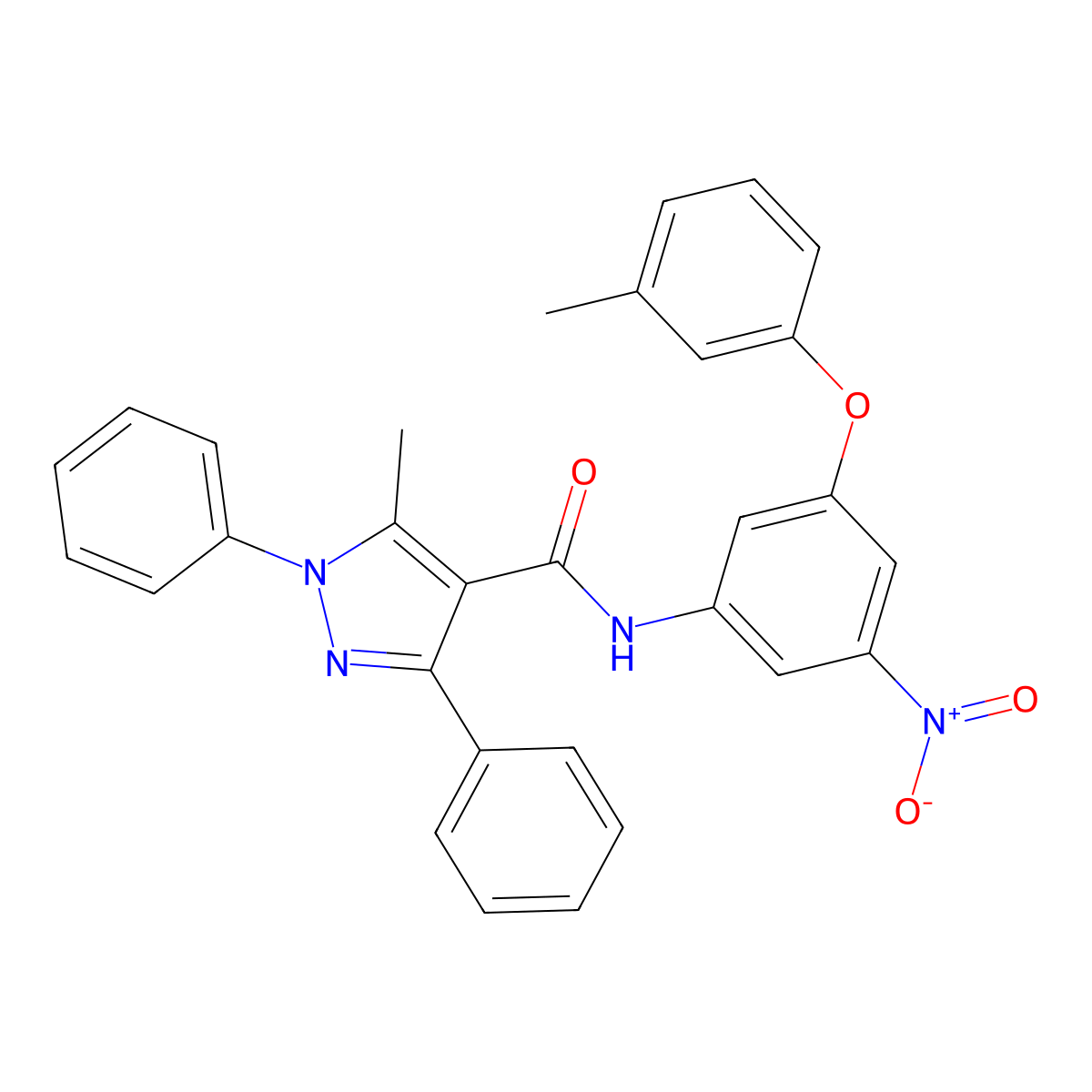 5-methyl-N-[3-(3-methylphenoxy)-5-nitrophenyl]-1,3-diphenylpyrazole-4-carboxamide molecular structure, CAS 354989-12-1