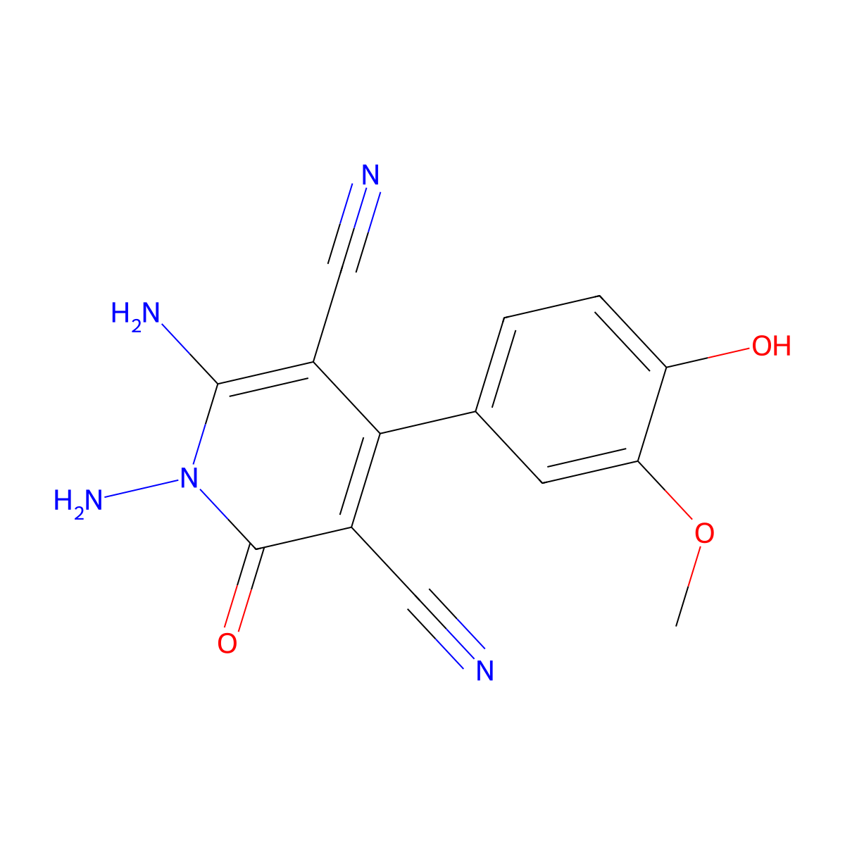 1,6-Diamino-4-(4-hydroxy-3-methoxyphenyl)-2-oxo-1,2-dihydropyridine-3,5-dicarbonitrile molecular structure, CAS 354989-31-4