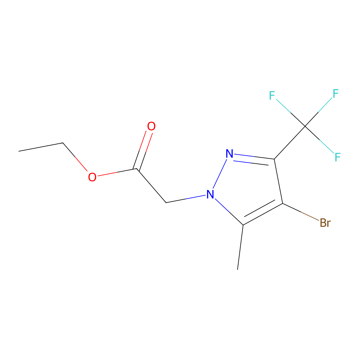 ethyl 2-(4-bromo-5-methyl-3-(trifluoromethyl)-1H-pyrazol-1-yl)acetate molecular structure, CAS 354989-32-5