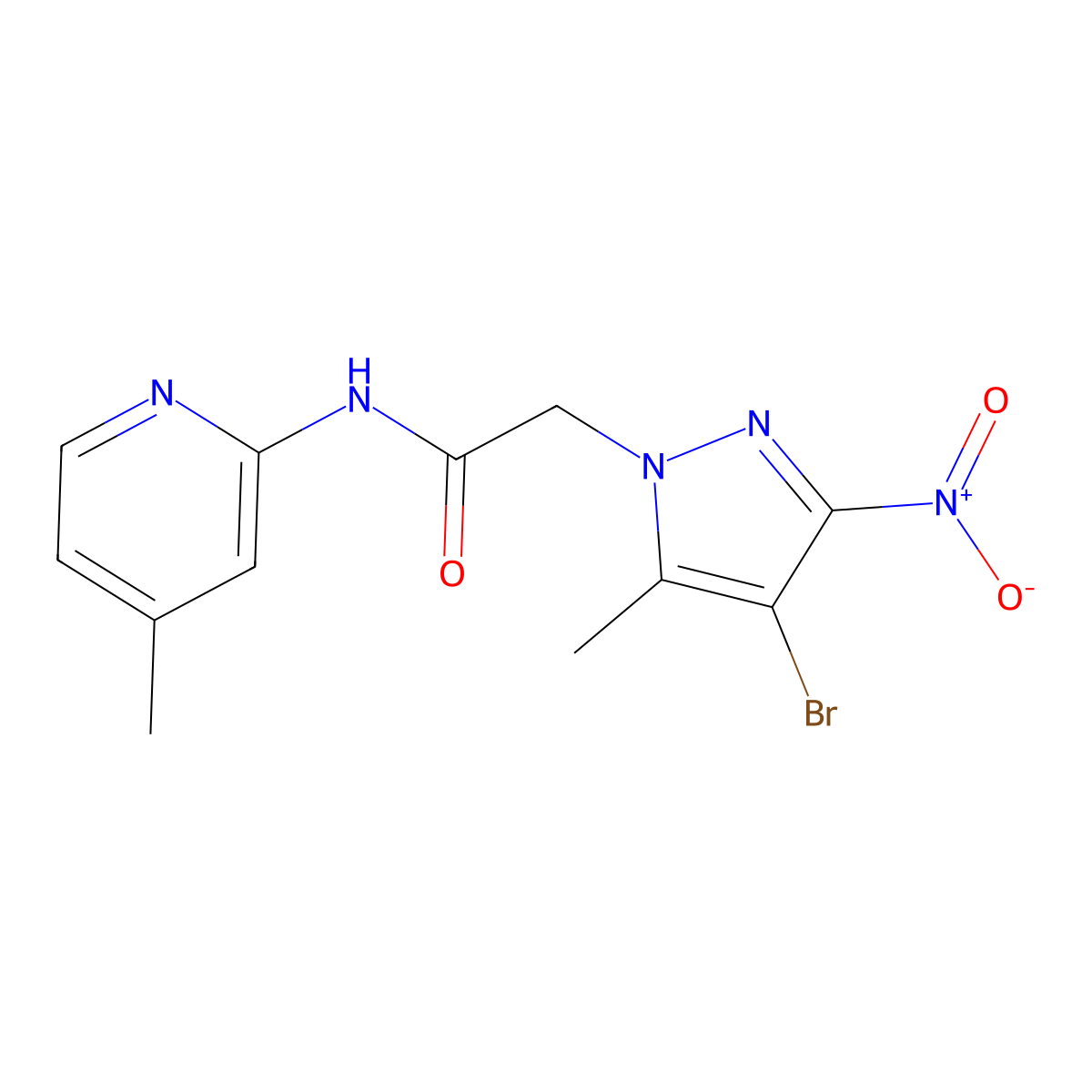 2-(4-bromo-5-methyl-3-nitro-1H-pyrazol-1-yl)-N-(4-methylpyridin-2-yl)acetamide molecular structure, CAS 354989-44-9