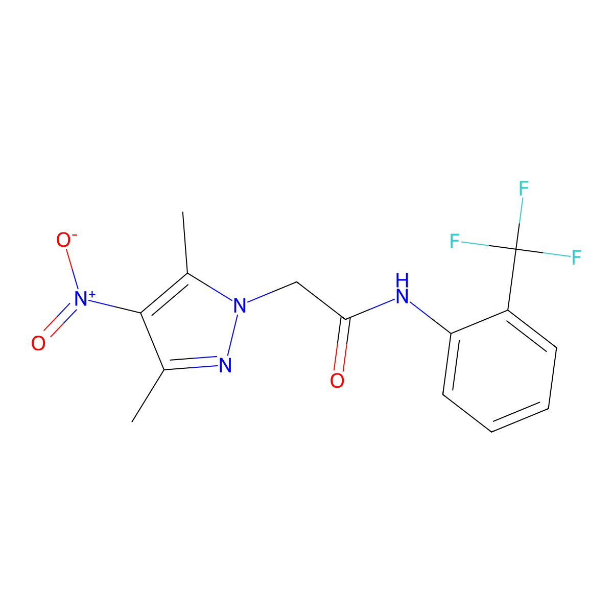 2-(3,5-dimethyl-4-nitro-1H-pyrazol-1-yl)-N-(2-(trifluoromethyl)phenyl)acetamide molecular structure, CAS 354989-64-3