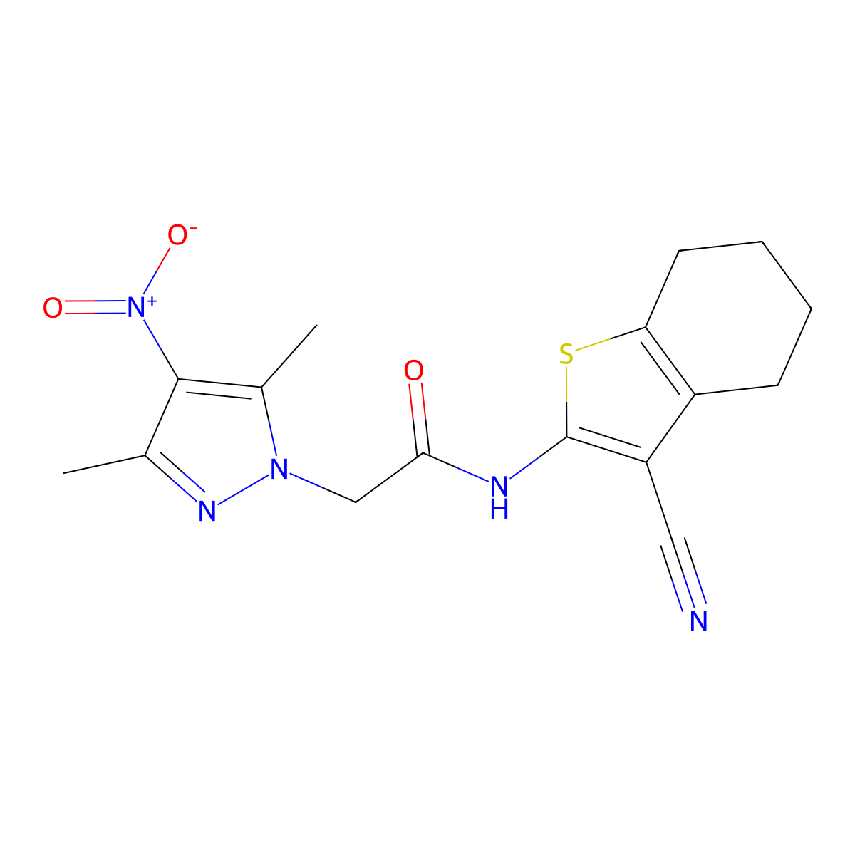N-(3-cyano-4,5,6,7-tetrahydro-1-benzothien-2-yl)-2-{4-nitro-3,5-dimethyl-1H-pyrazol-1-yl}acetamide molecular structure, CAS 354989-77-8