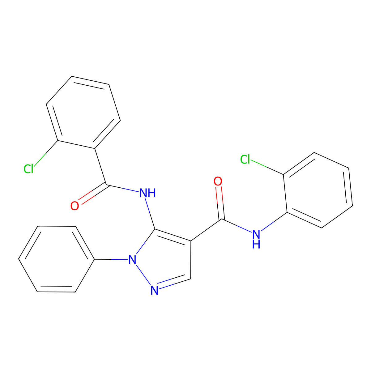 5-[(2-chlorobenzoyl)amino]-N-(2-chlorophenyl)-1-phenylpyrazole-4-carboxamide molecular structure, CAS 354990-66-2