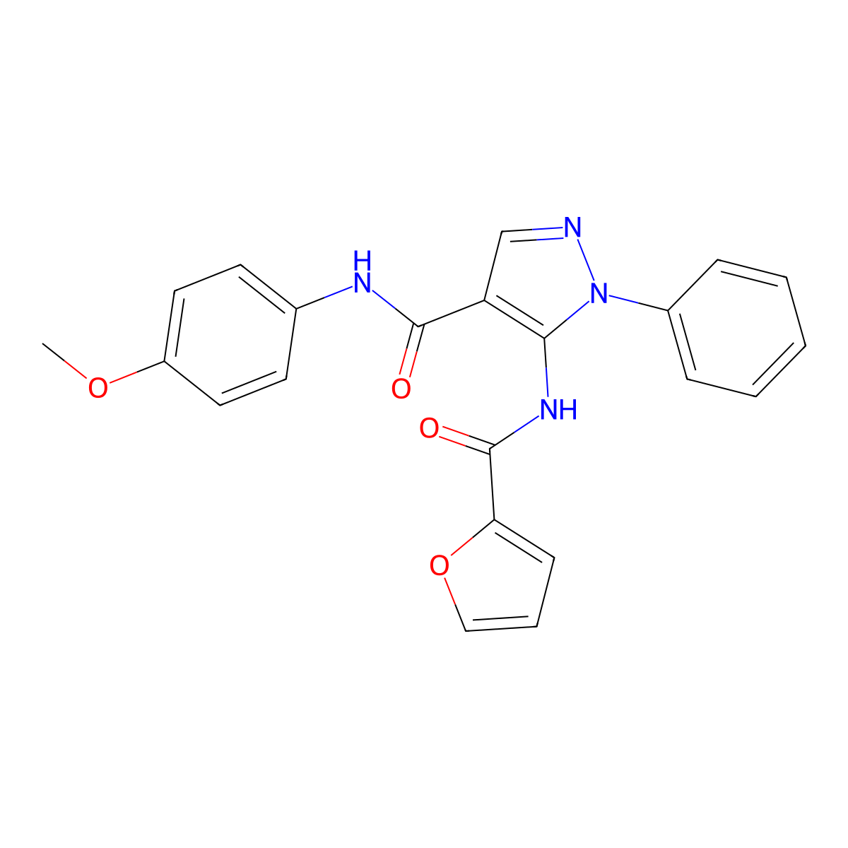 5-(furan-2-carbonylamino)-N-(4-methoxyphenyl)-1-phenylpyrazole-4-carboxamide molecular structure, CAS 354990-69-5