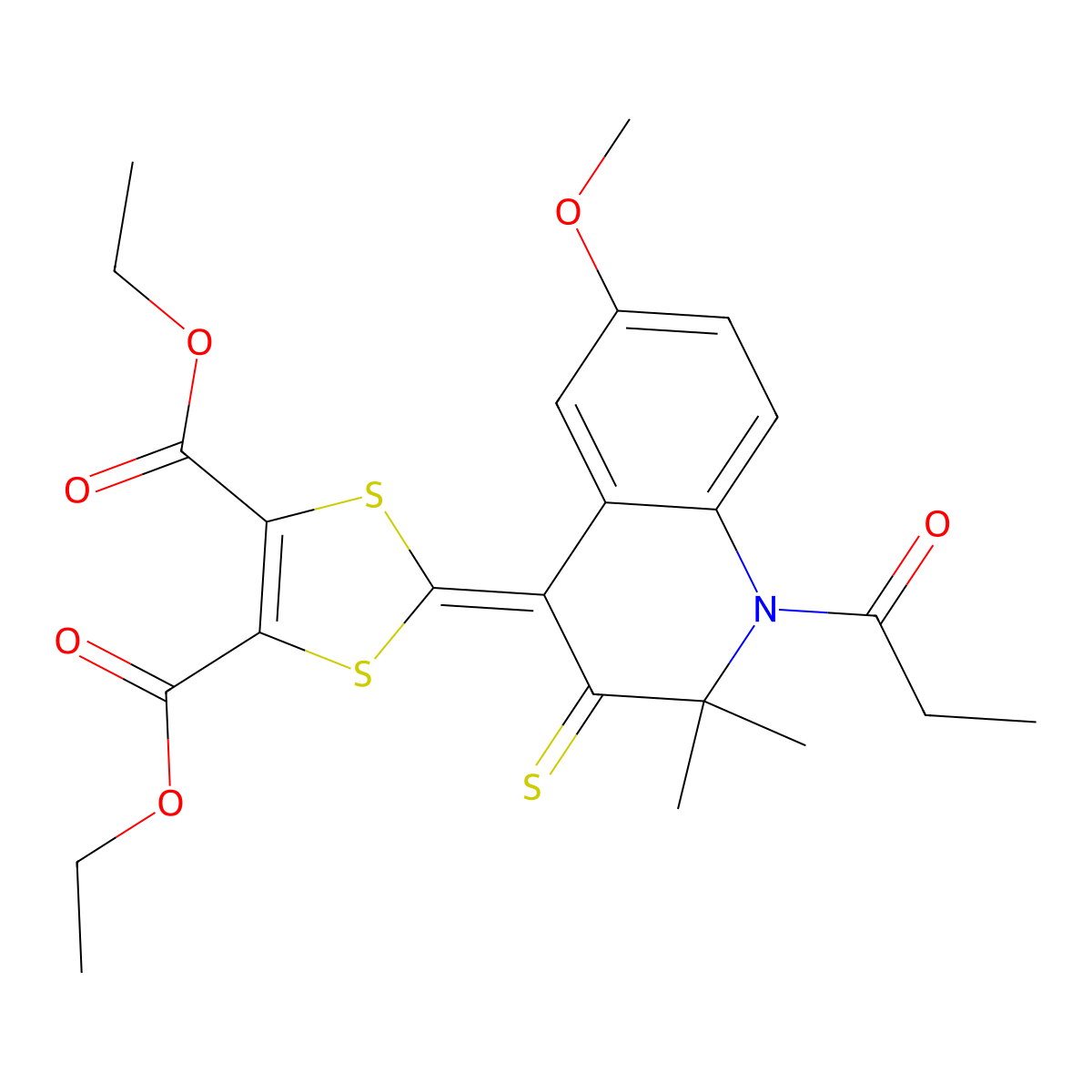 Diethyl 2-(6-methoxy-2,2-dimethyl-1-propanoyl-3-sulfanylidenequinolin-4-ylidene)-1,3-dithiole-4,5-dicarboxylate molecular structure, CAS 354991-80-3