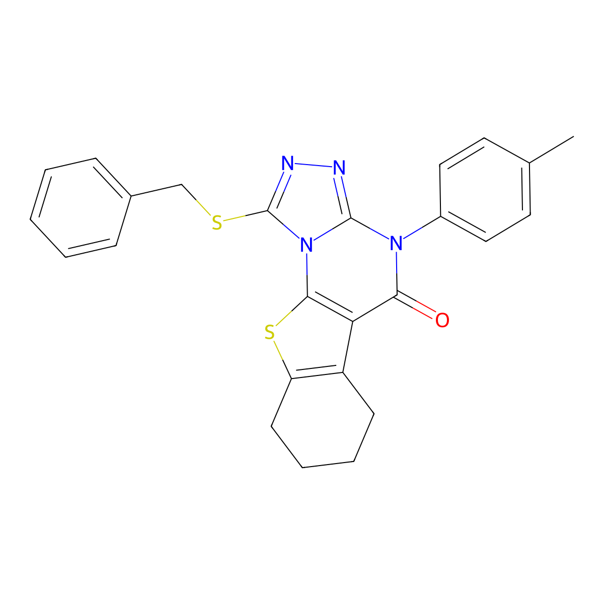 1-(benzylsulfanyl)-4-(4-methylphenyl)-6,7,8,9-tetrahydro[1]benzothieno[3,2-e][1,2,4]triazolo[4,3-a]pyrimidin-5(4H)-one molecular structure, CAS 354992-46-4