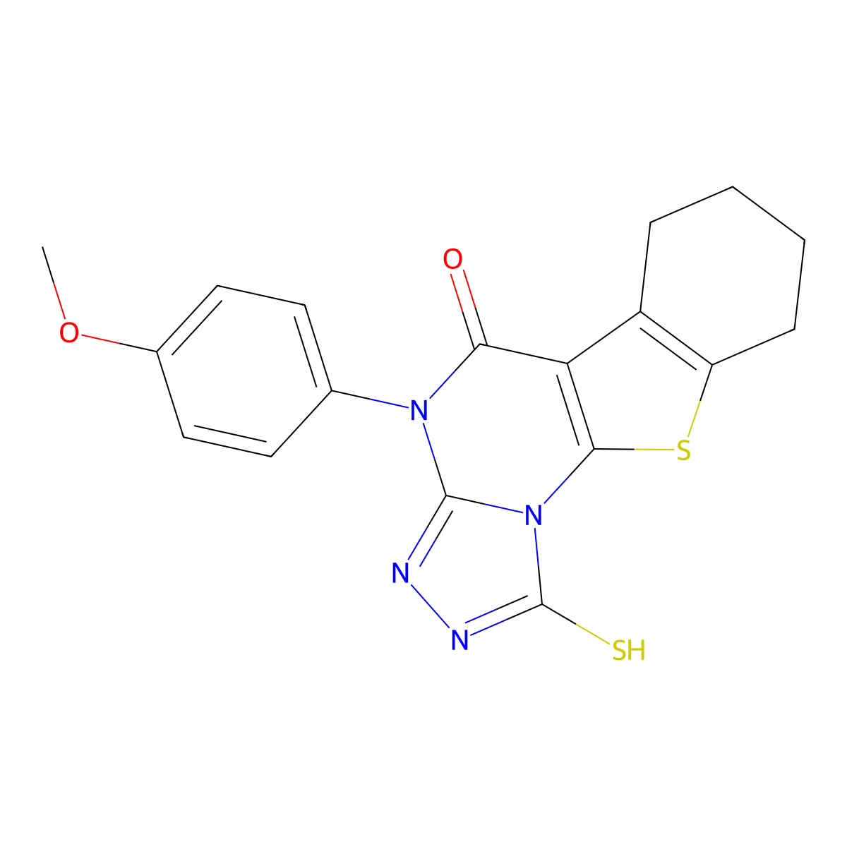 1-mercapto-4-(4-methoxyphenyl)-6,7,8,9-tetrahydro[1]benzothieno[3,2-e][1,2,4]triazolo[4,3-a]pyrimidin-5(4H)-one molecular structure, CAS 354992-49-7
