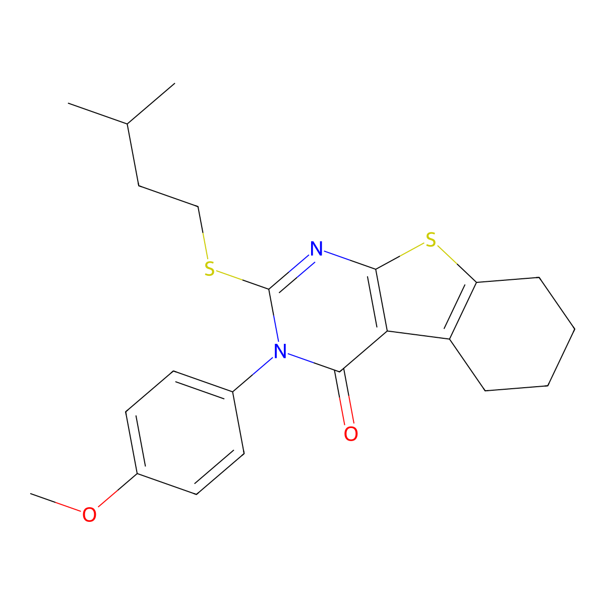 2-(isopentylsulfanyl)-3-(4-methoxyphenyl)-5,6,7,8-tetrahydro[1]benzothieno[2,3-d]pyrimidin-4(3H)-one molecular structure, CAS 354992-51-1