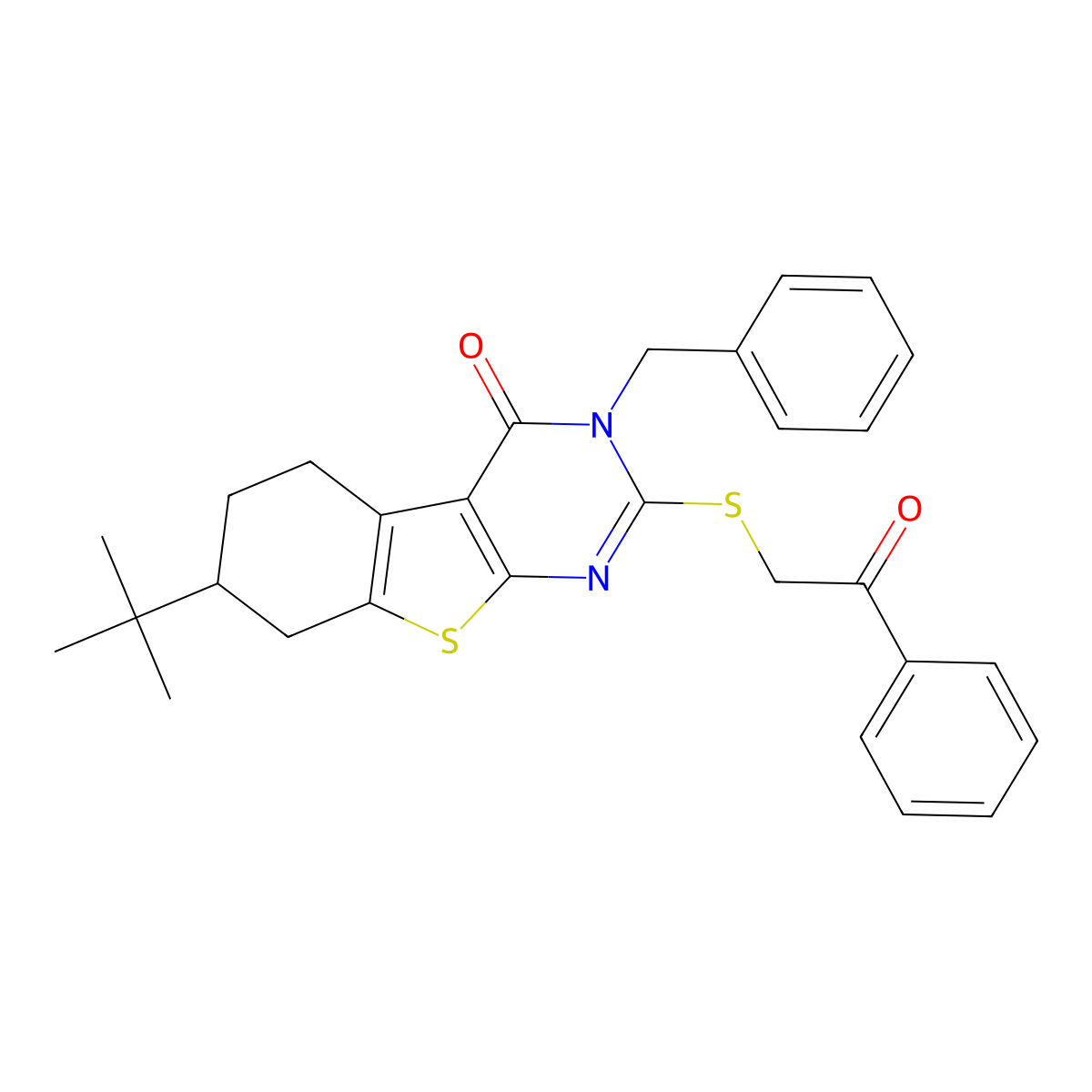 3-Benzyl-7-tert-butyl-2-phenacylsulfanyl-5,6,7,8-tetrahydro-[1]benzothiolo[2,3-d]pyrimidin-4-one molecular structure, CAS 354992-66-8