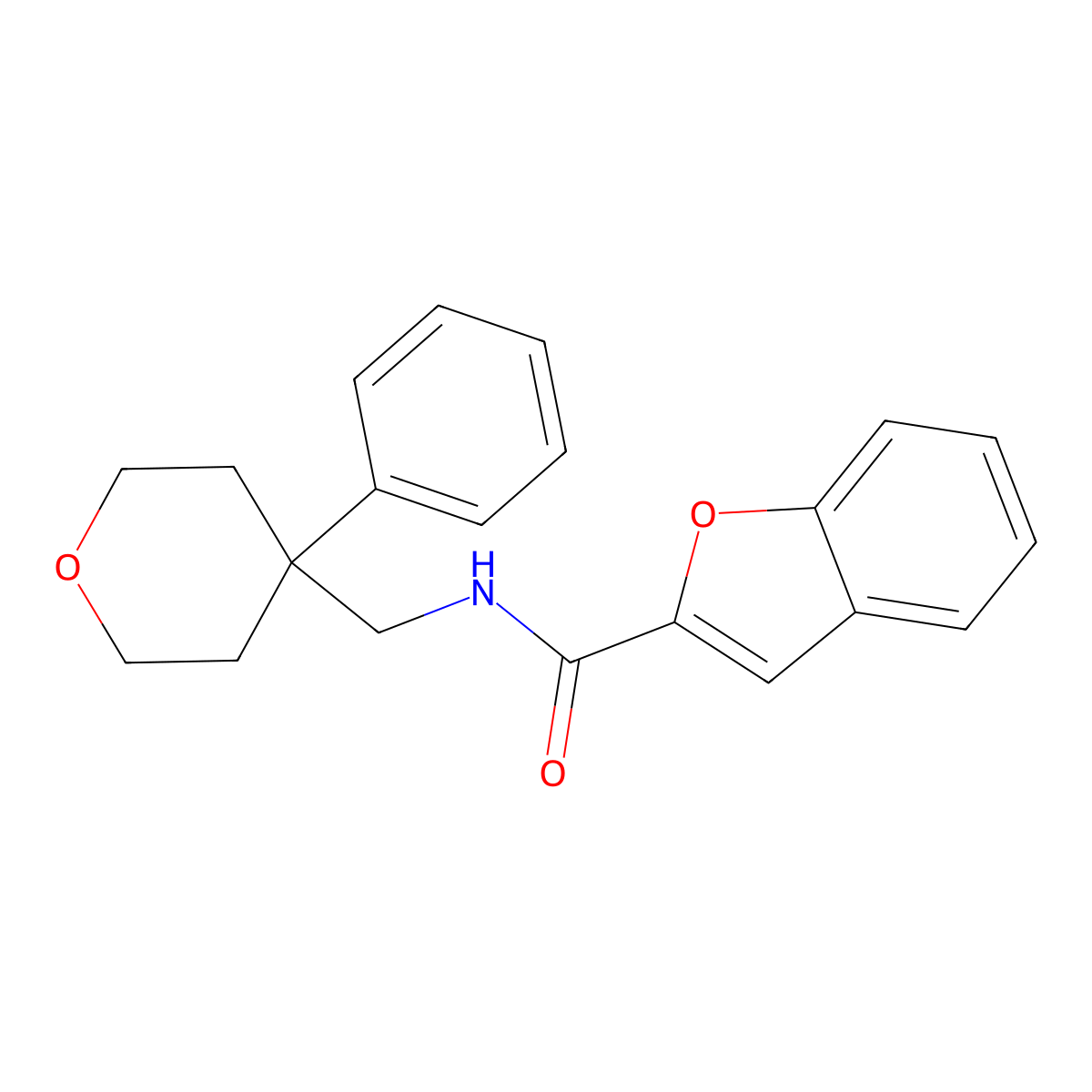 N-[(4-phenyloxan-4-yl)methyl]-1-benzofuran-2-carboxamide molecular structure, CAS 354993-14-9