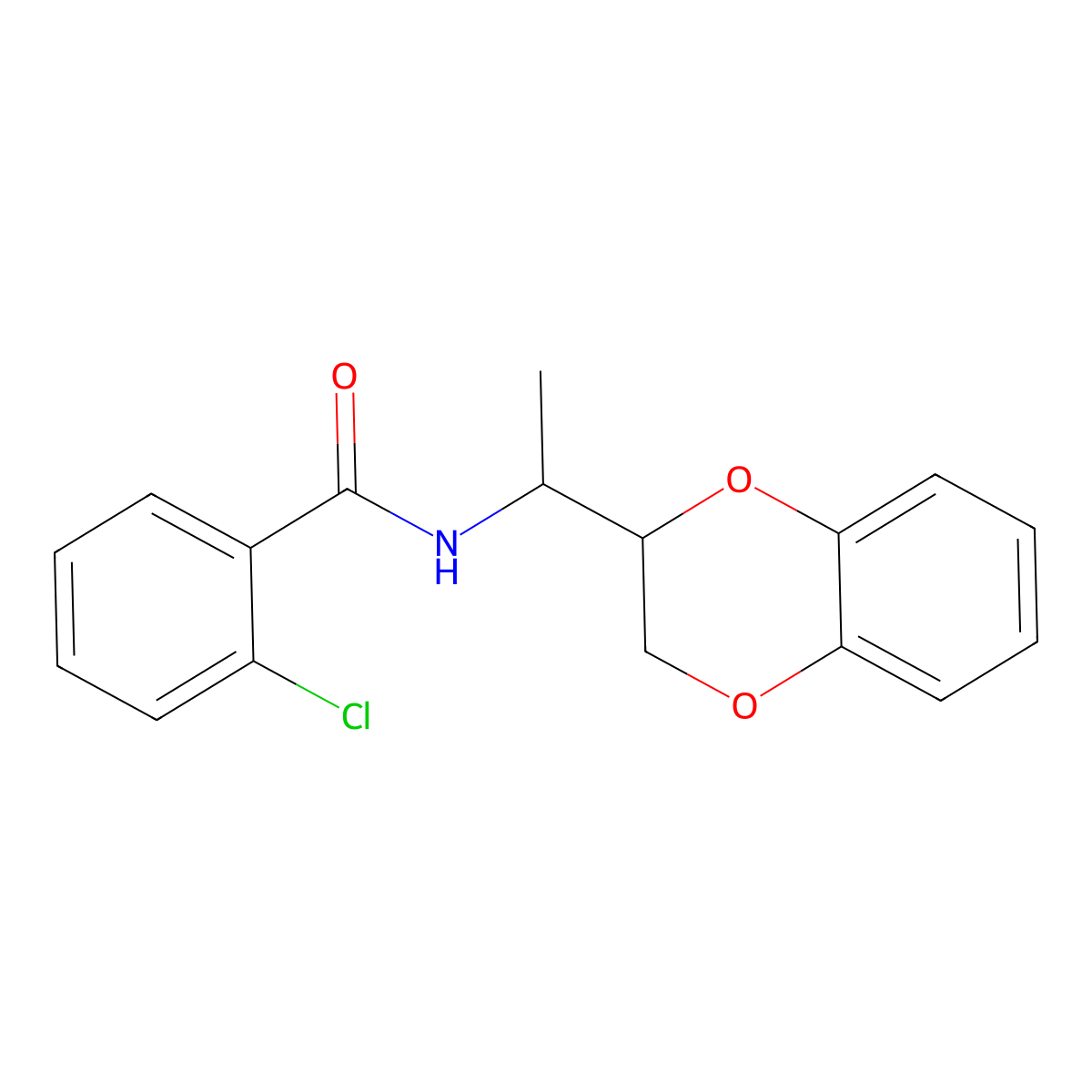 2-chloro-N-[1-(2,3-dihydro-1,4-benzodioxin-2-yl)ethyl]benzamide molecular structure, CAS 354993-26-3