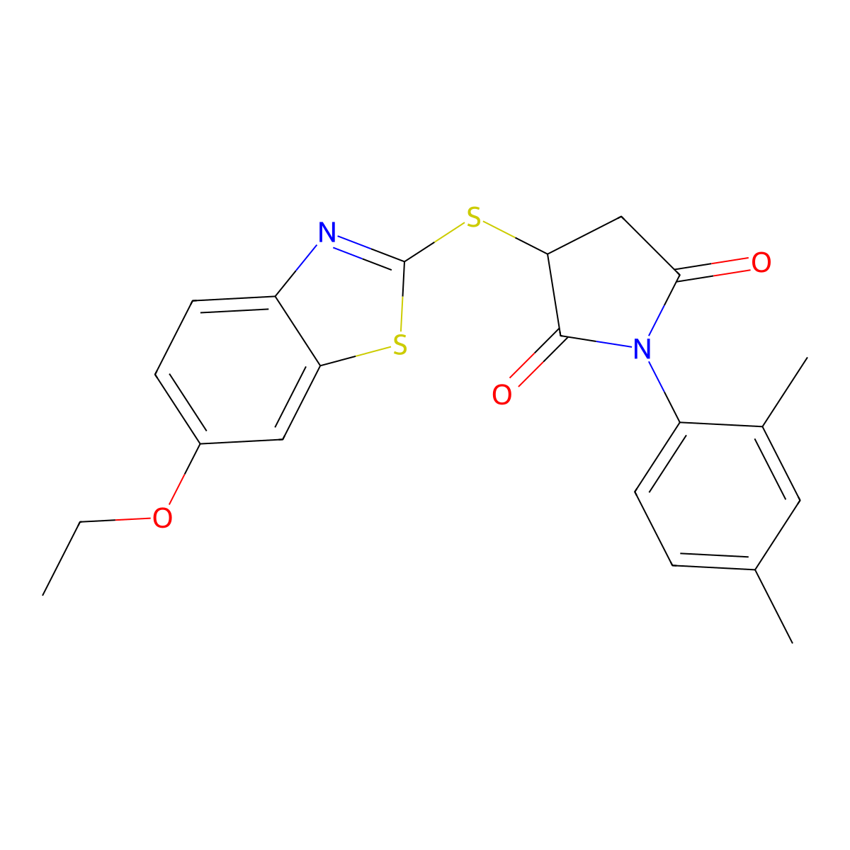 1-(2,4-Dimethylphenyl)-3-[(6-ethoxy-1,3-benzothiazol-2-yl)sulfanyl]pyrrolidine-2,5-dione molecular structure, CAS 354993-71-8