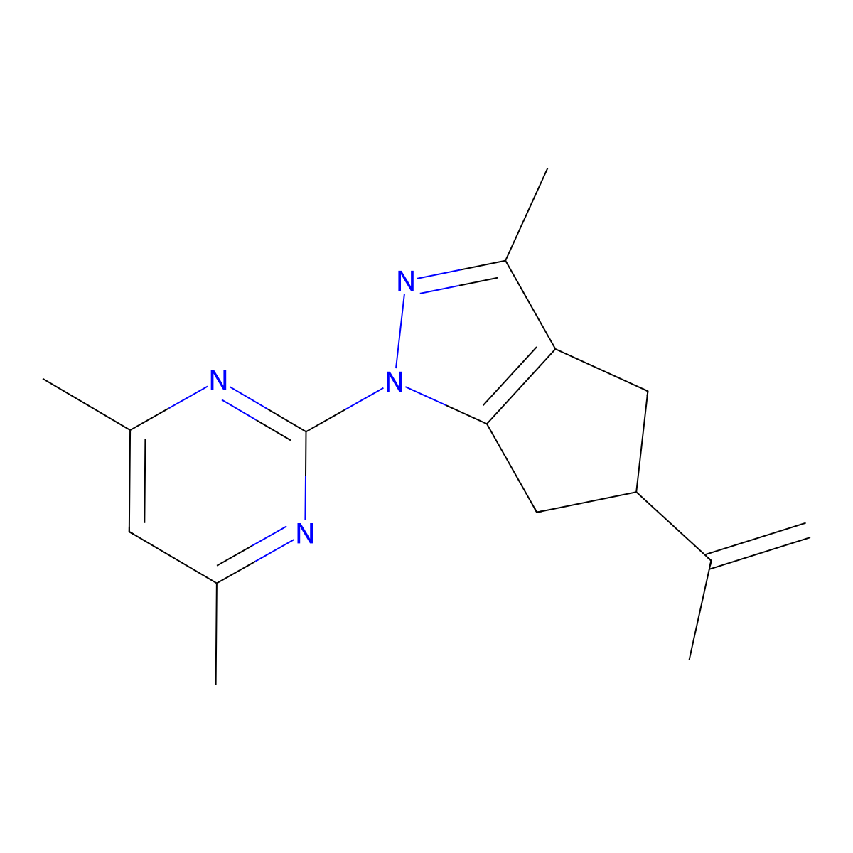1-(4,6-dimethylpyrimidin-2-yl)-3-methyl-5-prop-1-en-2-yl-5,6-dihydro-4H-cyclopenta[c]pyrazole molecular structure, CAS 354993-96-7