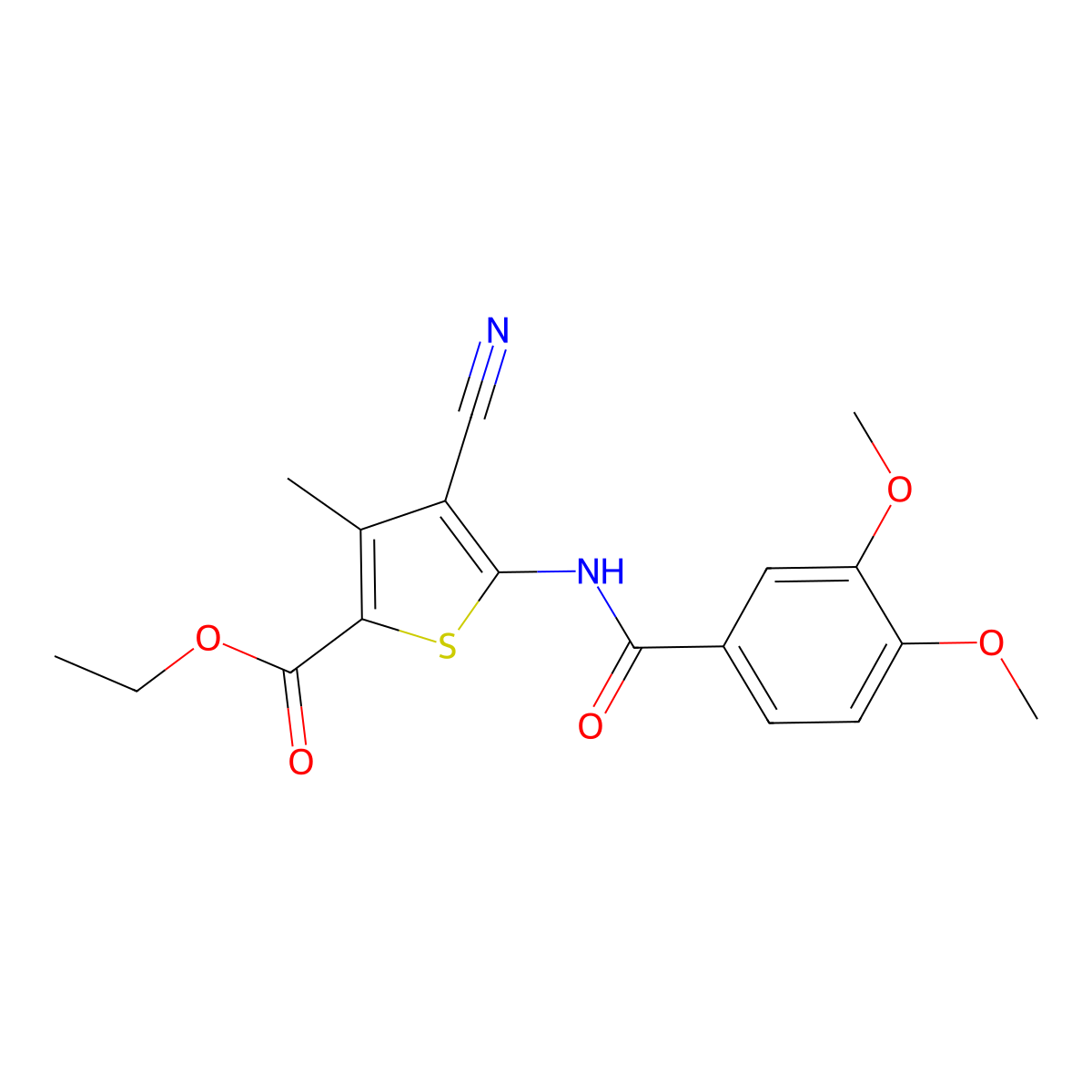Ethyl 4-cyano-5-(3,4-dimethoxybenzamido)-3-methylthiophene-2-carboxylate molecular structure, CAS 354994-86-8