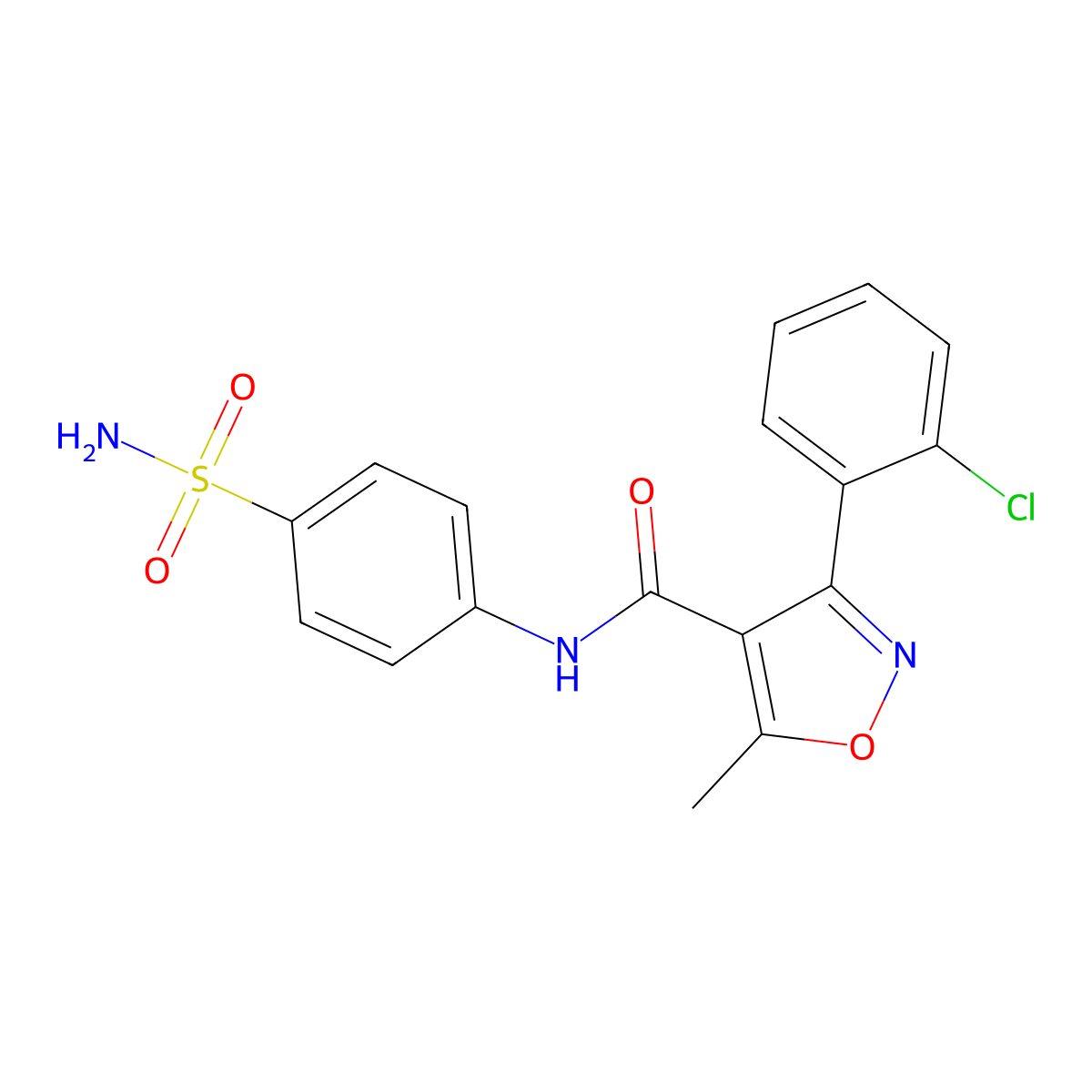 3-(2-chlorophenyl)-5-methyl-N-(4-sulfamoylphenyl)-1,2-oxazole-4-carboxamide molecular structure, CAS 354994-98-2