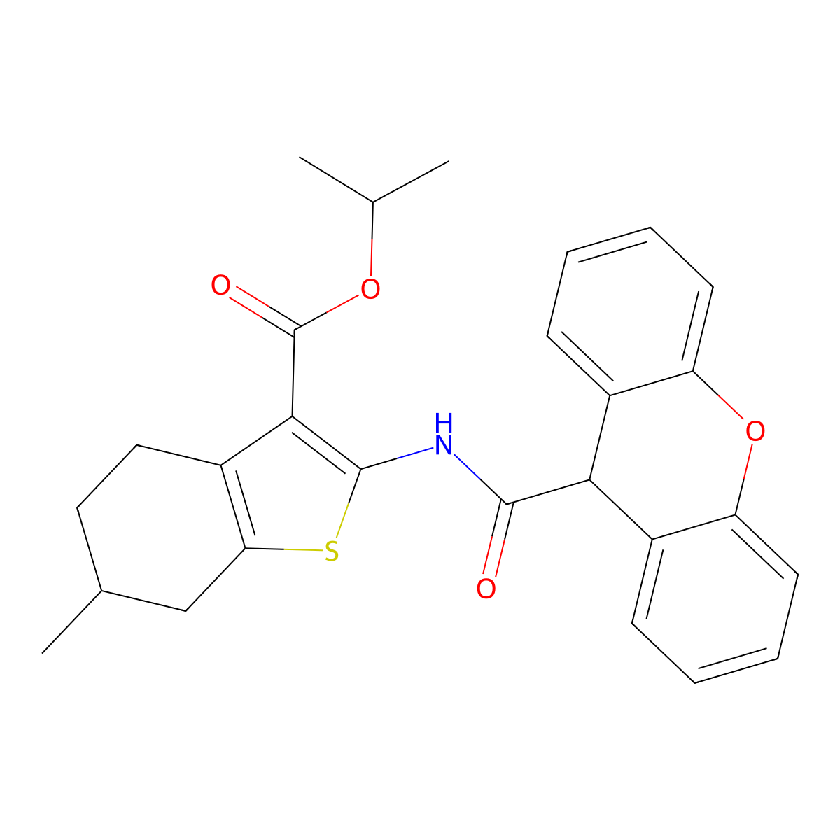 isopropyl 6-methyl-2-[(9H-xanthen-9-ylcarbonyl)amino]-4,5,6,7-tetrahydro-1-benzothiophene-3-carboxylate molecular structure, CAS 354995-28-1