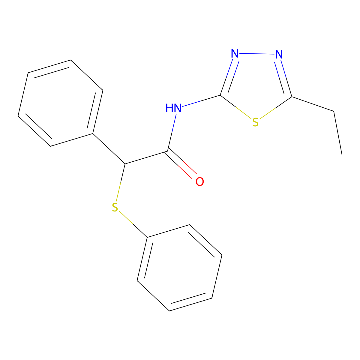 N-(5-ethyl-1,3,4-thiadiazol-2-yl)-2-phenyl-2-phenylsulfanylacetamide molecular structure, CAS 354995-45-2