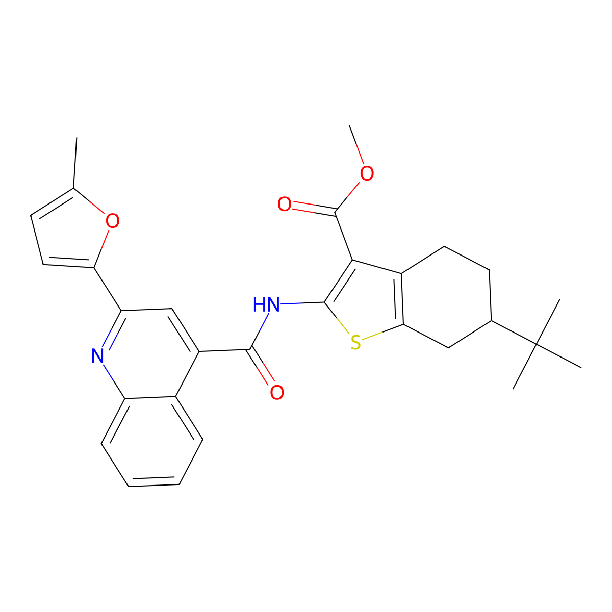 Methyl 6-tert-butyl-2-({[2-(5-methyl-2-furyl)-4-quinolinyl]carbonyl}amino)-4,5,6,7-tetrahydro-1-benzothiophene-3-carboxylate molecular structure, CAS 354996-19-3
