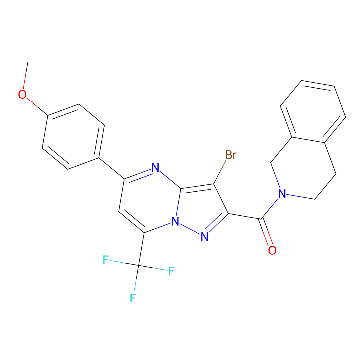 [3-bromo-5-(4-methoxyphenyl)-7-(trifluoromethyl)pyrazolo[1,5-a]pyrimidin-2-yl]-(3,4-dihydro-1H-isoquinolin-2-yl)methanone molecular structure, CAS 354996-34-2