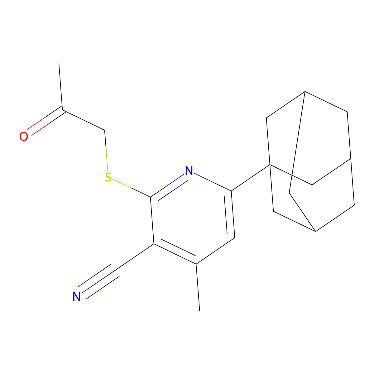 6-(1-Adamantyl)-4-methyl-2-(2-oxopropylsulfanyl)pyridine-3-carbonitrile molecular structure, CAS 354996-77-3