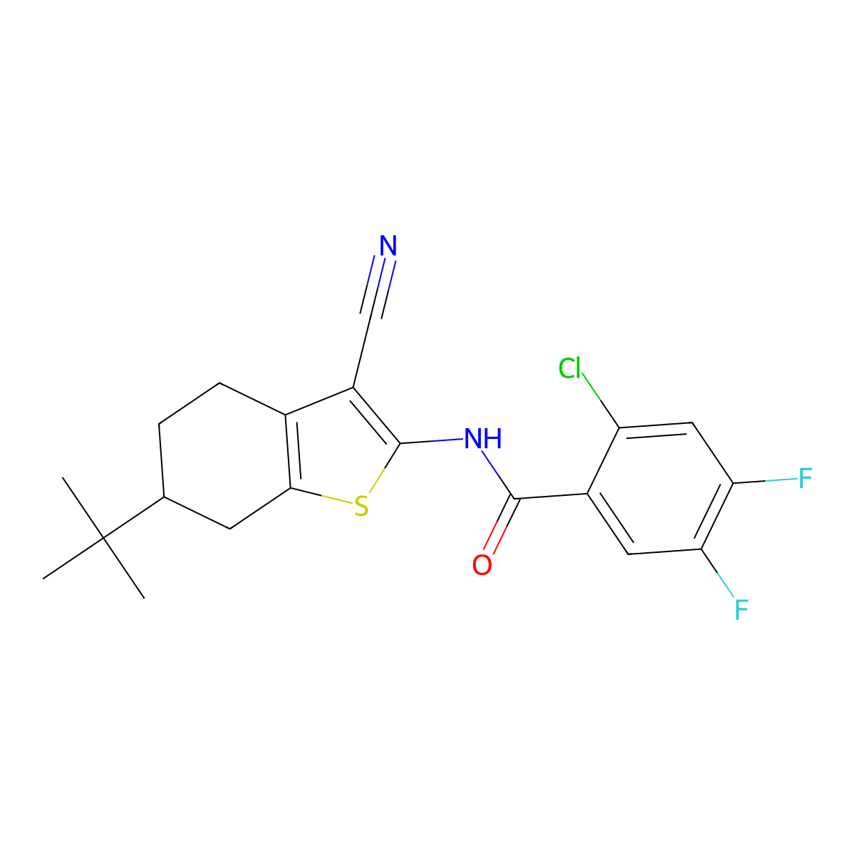 N-(6-tert-butyl-3-cyano-4,5,6,7-tetrahydro-1-benzothiophen-2-yl)-2-chloro-4,5-difluorobenzamide molecular structure, CAS 354996-84-2