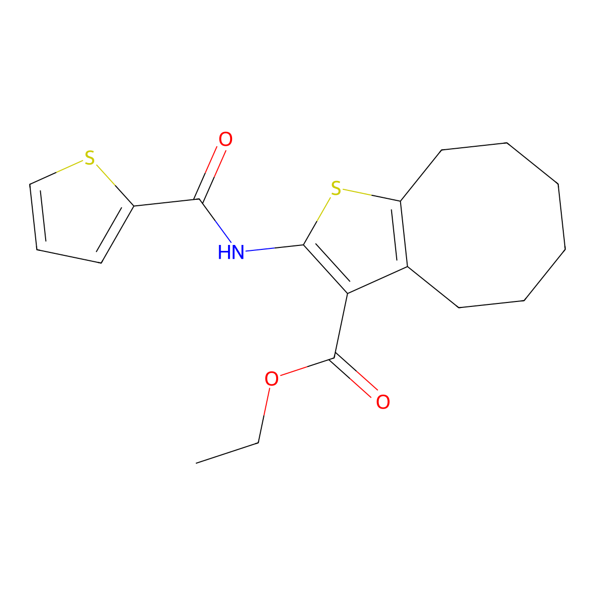 Ethyl 2-(thiophene-2-carbonylamino)-4,5,6,7,8,9-hexahydrocycloocta[b]thiophene-3-carboxylate molecular structure, CAS 354997-11-8