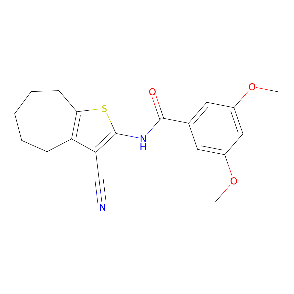 N-(3-cyano-5,6,7,8-tetrahydro-4H-cyclohepta[b]thiophen-2-yl)-3,5-dimethoxybenzamide molecular structure, CAS 354997-24-3