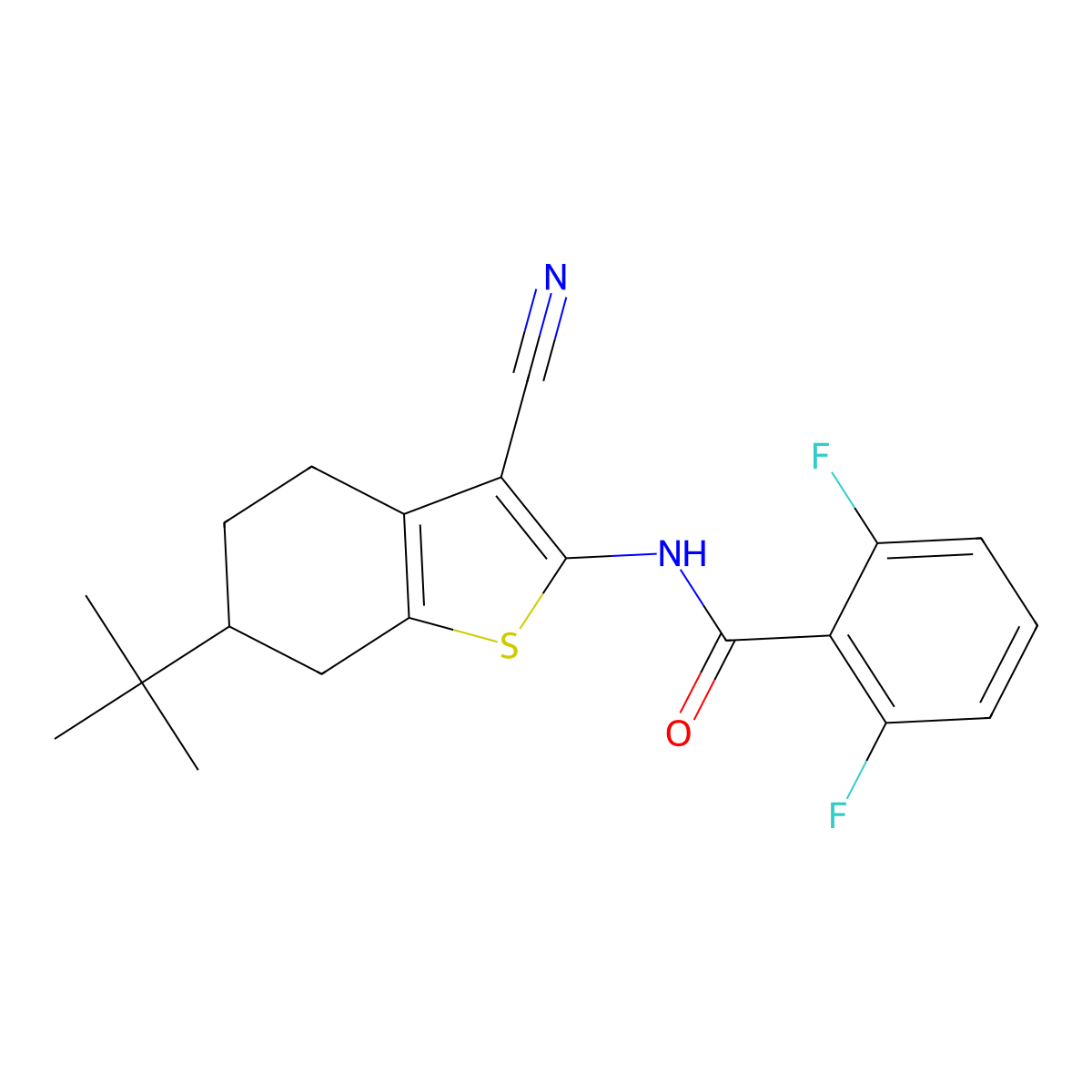 N-(6-tert-butyl-3-cyano-4,5,6,7-tetrahydro-1-benzothiophen-2-yl)-2,6-difluorobenzamide molecular structure, CAS 354998-19-9