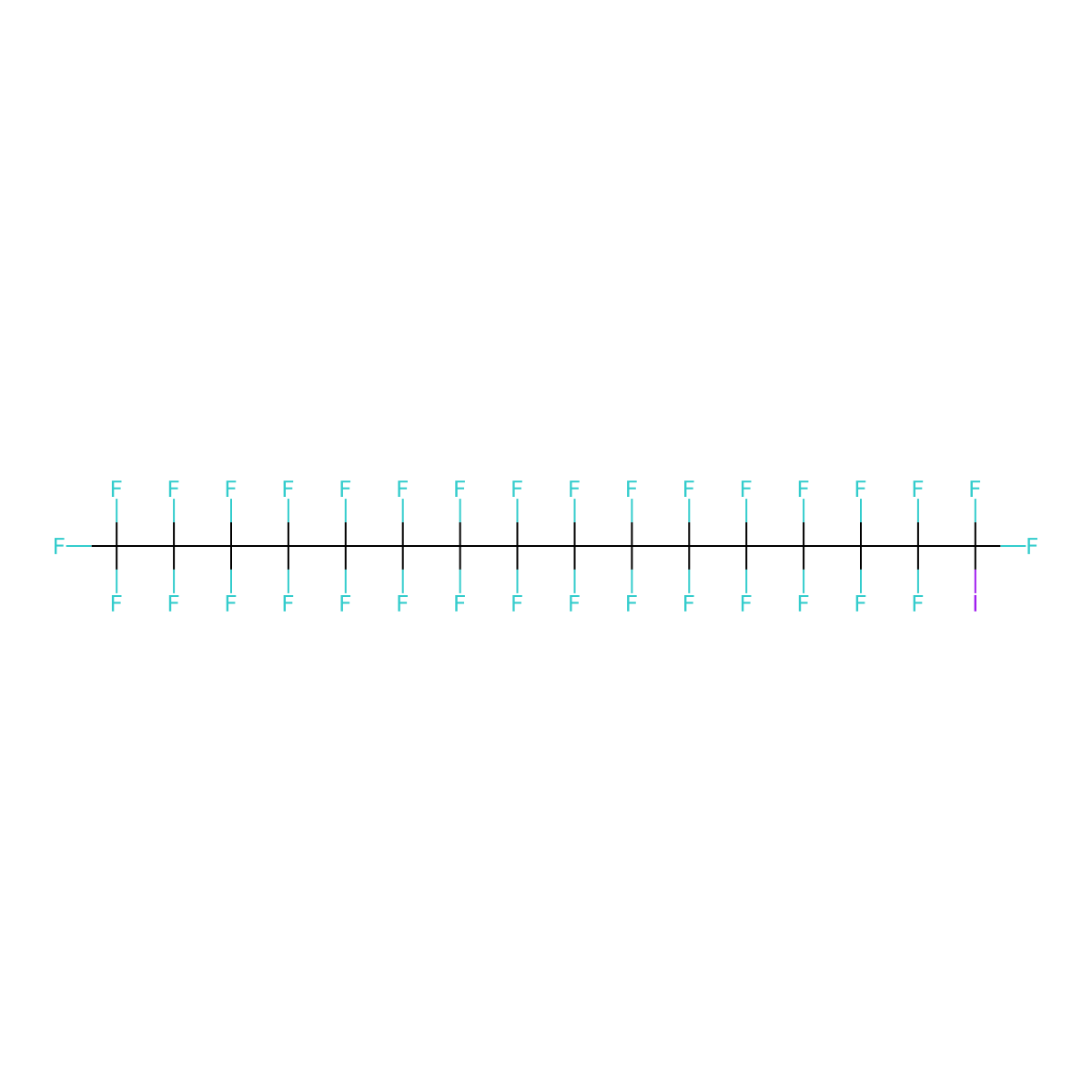 Hexadecane, 1,1,1,2,2,3,3,4,4,5,5,6,6,7,7,8,8,9,9,10,10,11,11,12,12,13,13,14,14,15,15,16,16-tritriacontafluoro-16-iodo- molecular structure, CAS 355-50-0