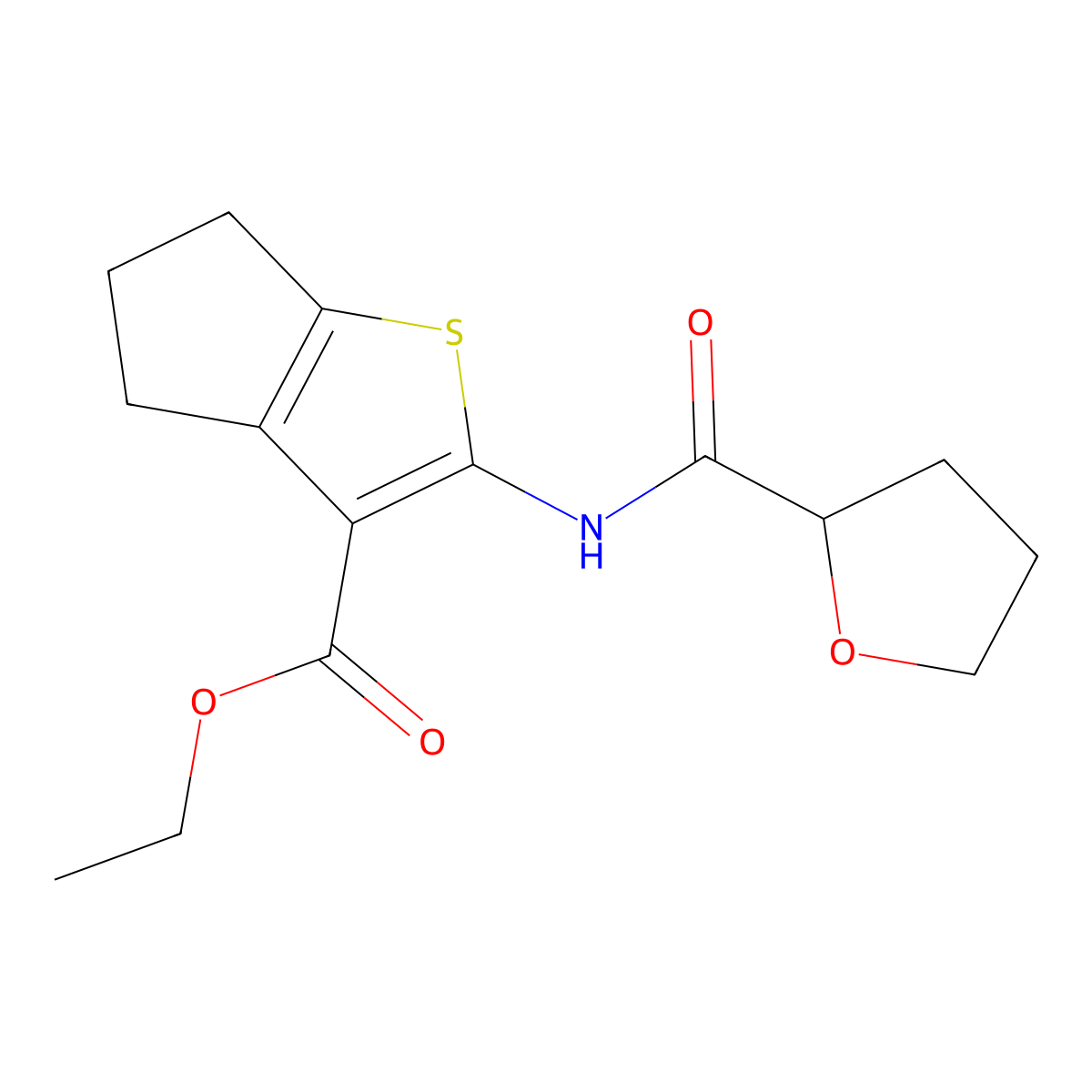 ethyl 2-(oxolane-2-carbonylamino)-5,6-dihydro-4H-cyclopenta[b]thiophene-3-carboxylate molecular structure, CAS 355000-47-4