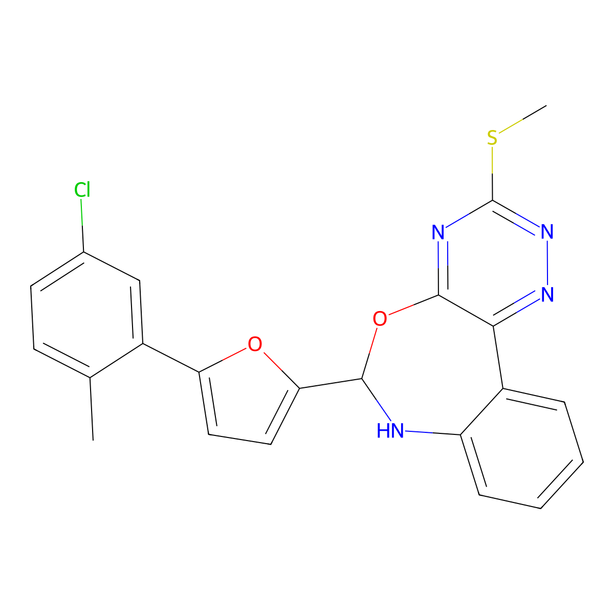 6-[5-(5-Chloro-2-methylphenyl)furan-2-yl]-3-methylsulfanyl-6,7-dihydro-[1,2,4]triazino[5,6-d][3,1]benzoxazepine molecular structure, CAS 355000-93-0