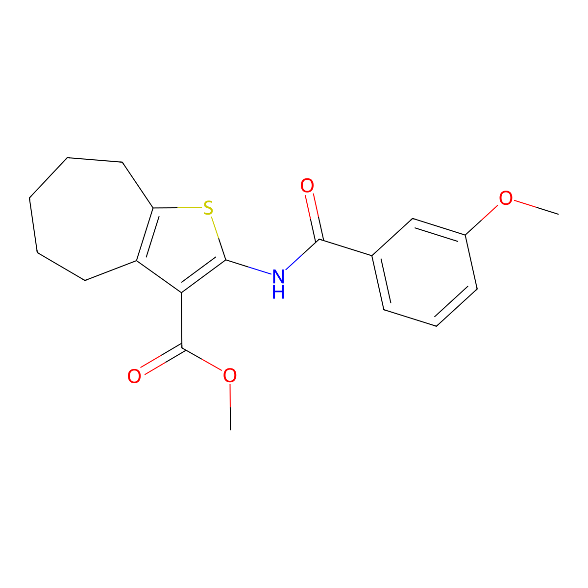 methyl 2-[(3-methoxybenzoyl)amino]-5,6,7,8-tetrahydro-4H-cyclohepta[b]thiophene-3-carboxylate molecular structure, CAS 355001-00-2