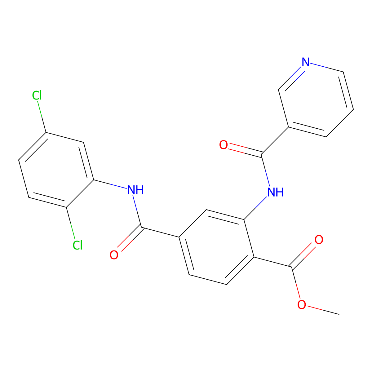 Methyl 4-[(2,5-dichloroanilino)carbonyl]-2-[(3-pyridinylcarbonyl)amino]benzoate molecular structure, CAS 355001-02-4