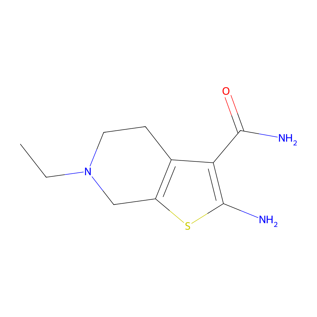 2-Amino-6-ethyl-4,5,6,7-tetrahydrothieno[2,3-c]pyridine-3-carboxamide molecular structure, CAS 355001-08-0