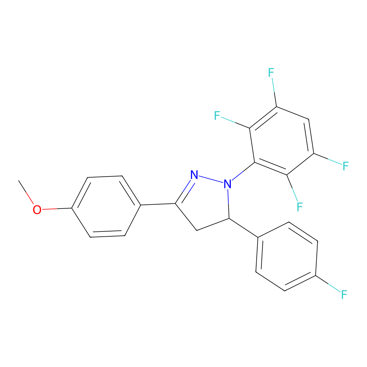 5-(4-fluorophenyl)-3-(4-methoxyphenyl)-1-(2,3,5,6-tetrafluorophenyl)-4,5-dihydro-1H-pyrazole molecular structure, CAS 355001-27-3
