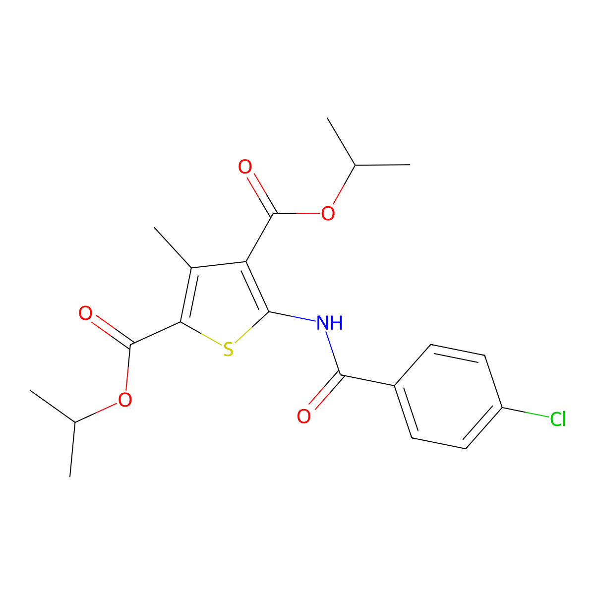 Diisopropyl 5-[(4-chlorobenzoyl)amino]-3-methyl-2,4-thiophenedicarboxylate molecular structure, CAS 355001-63-7